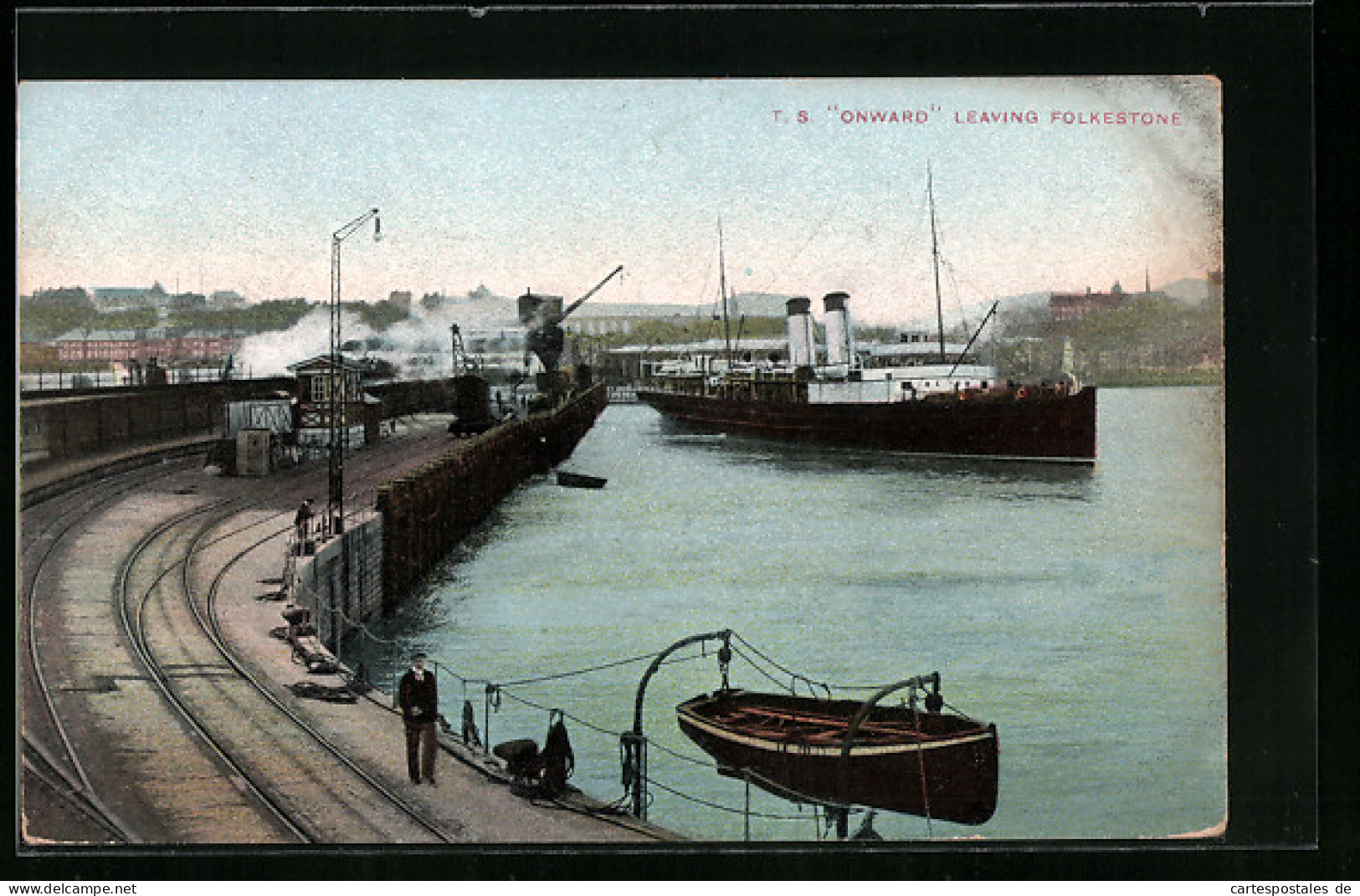 AK TS Onward Leaving Folkestone, Eisenbahn  - Steamers