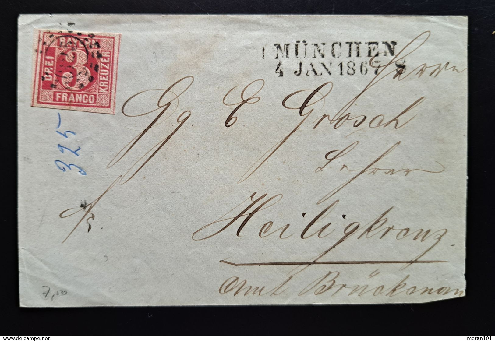 Bayern, Briefteil MÜNCHEN 4. JAN 1867, Mühlkreisstempel , 3 Kr. - Cartas & Documentos