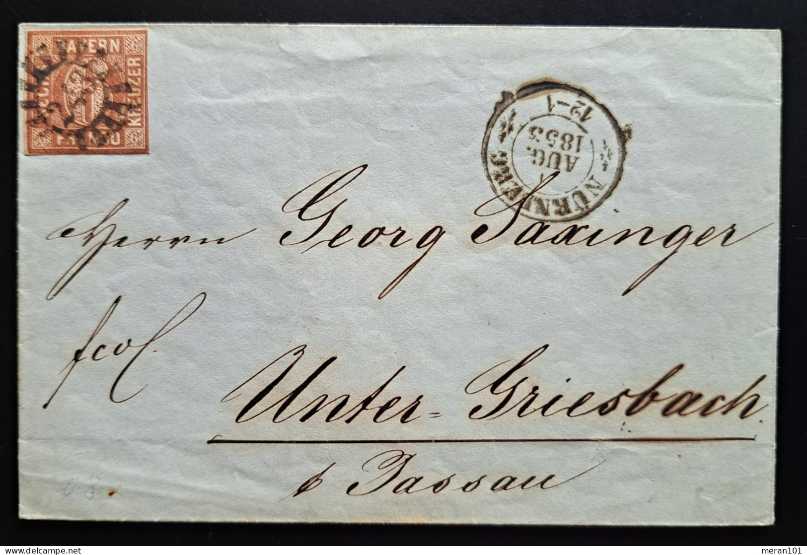 Bayern, Brief NÜRNBERG AUG.1853 Mühlkreistempel 243 Nach OBERNZELL, 6 Kr. - Briefe U. Dokumente