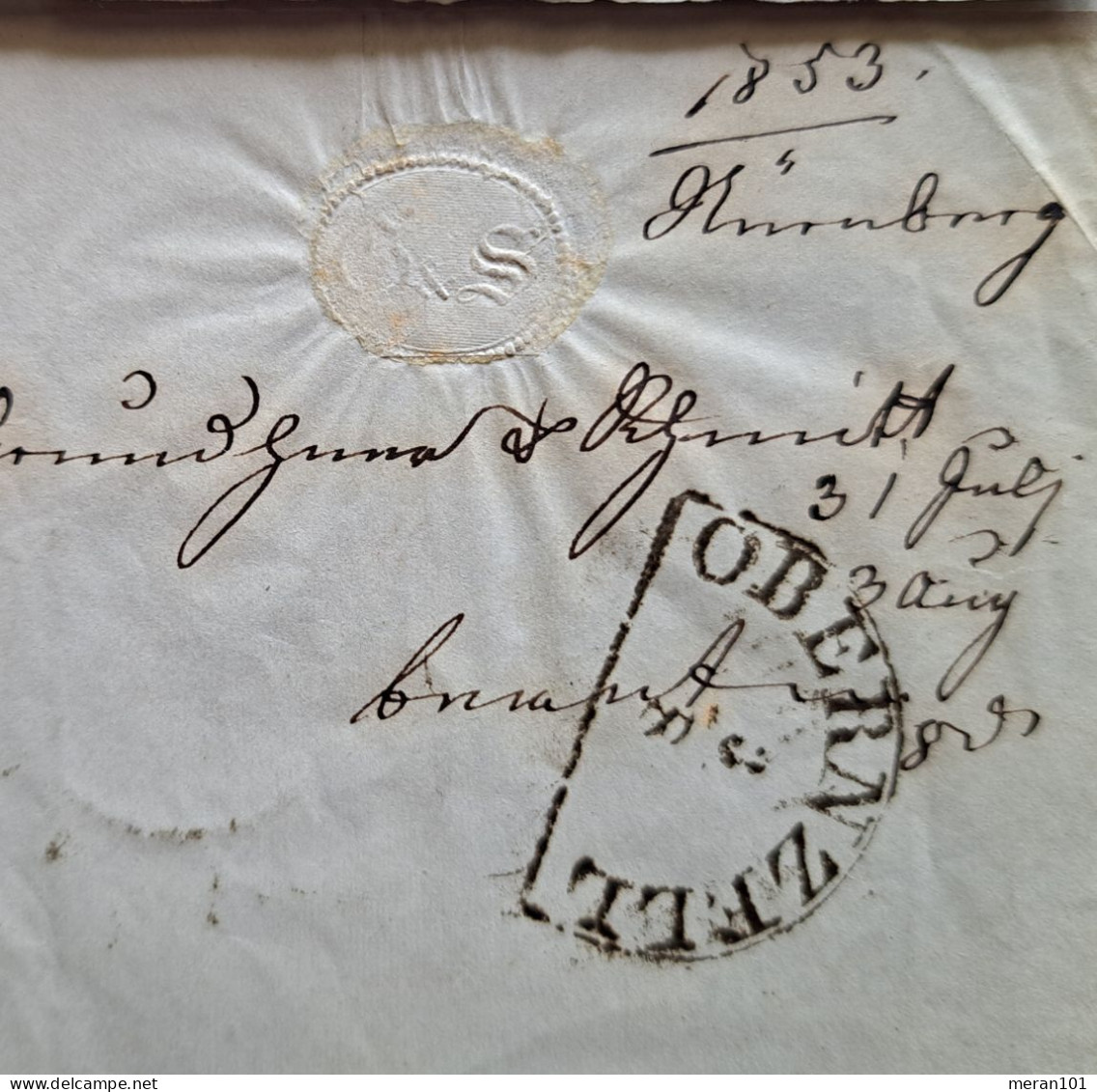 Bayern, Brief NÜRNBERG AUG.1853 Mühlkreistempel 243 Nach OBERNZELL, 6 Kr. - Lettres & Documents