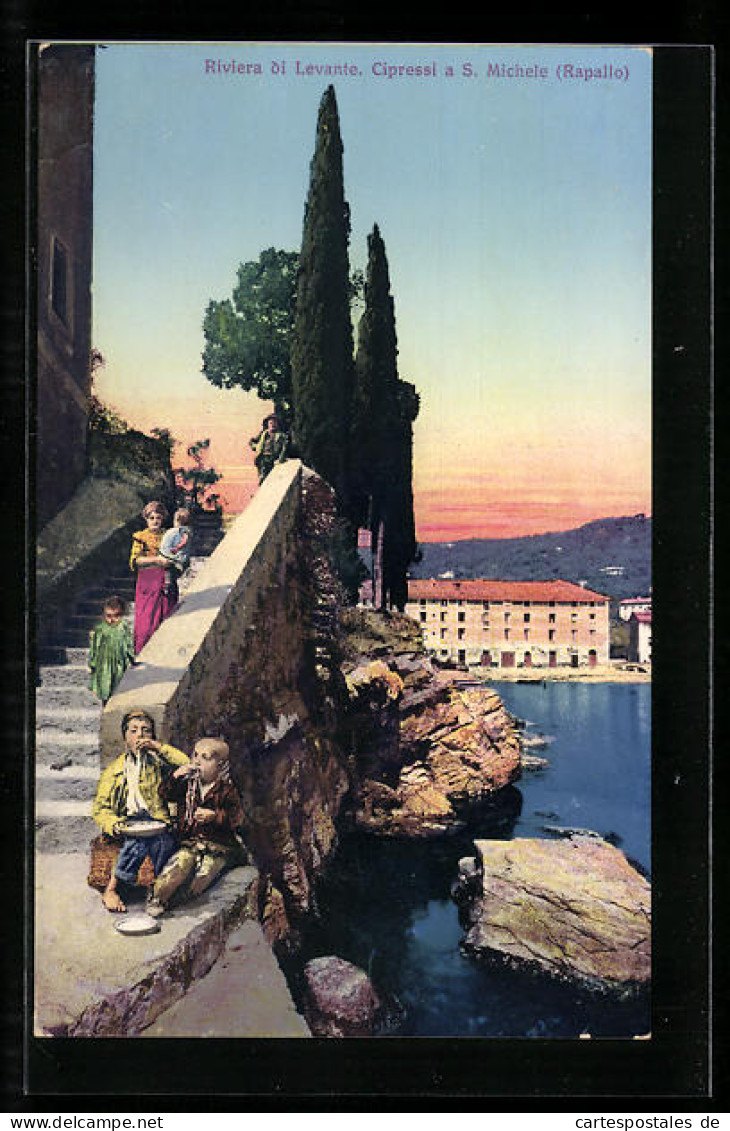 Cartolina S. Michele /Rapallo, Cipressi, Strassenjungs Essen Maccheroni  - Other & Unclassified