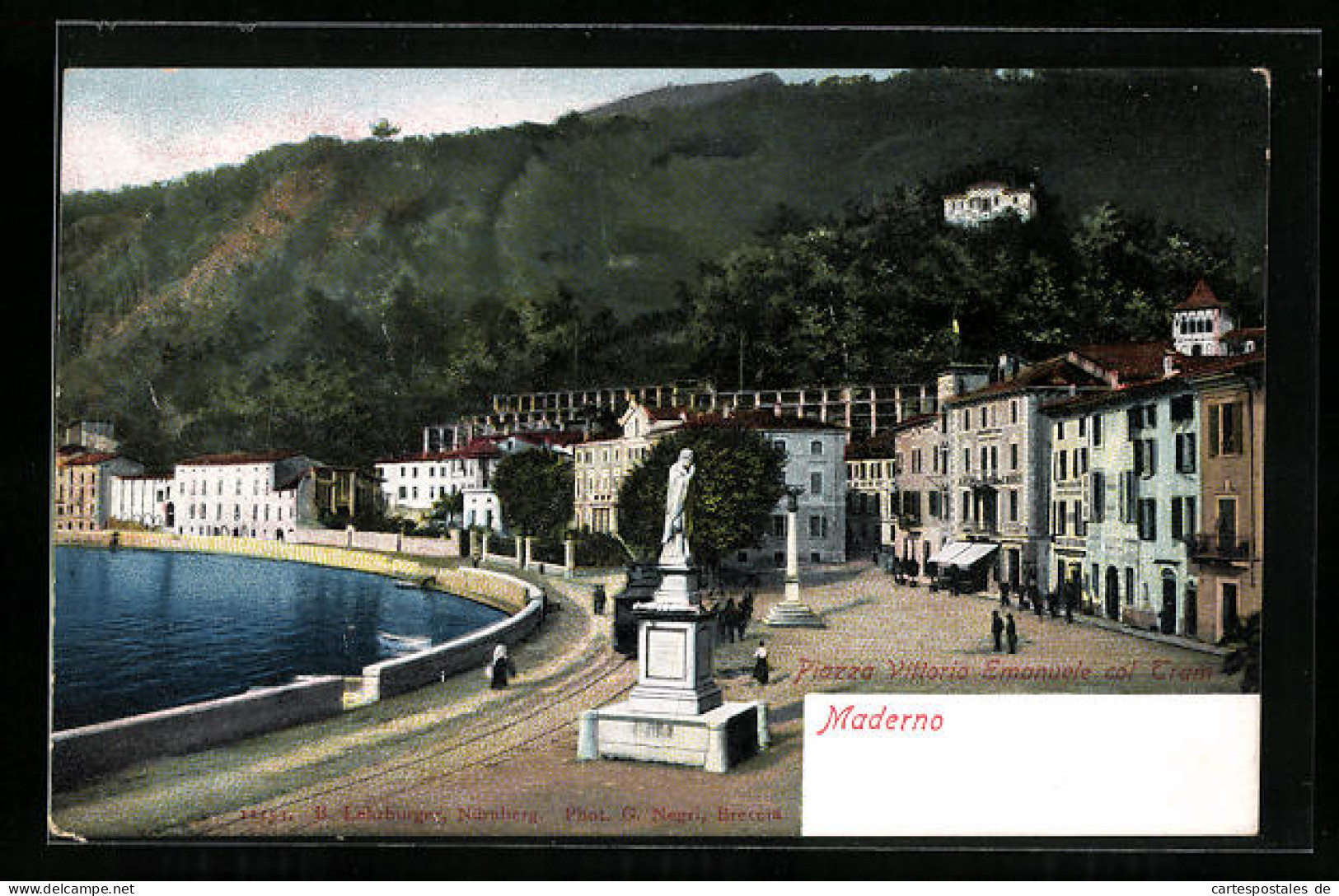 Cartolina Maderno, Piazza Vittorio Emanuele Col Tram  - Sonstige & Ohne Zuordnung