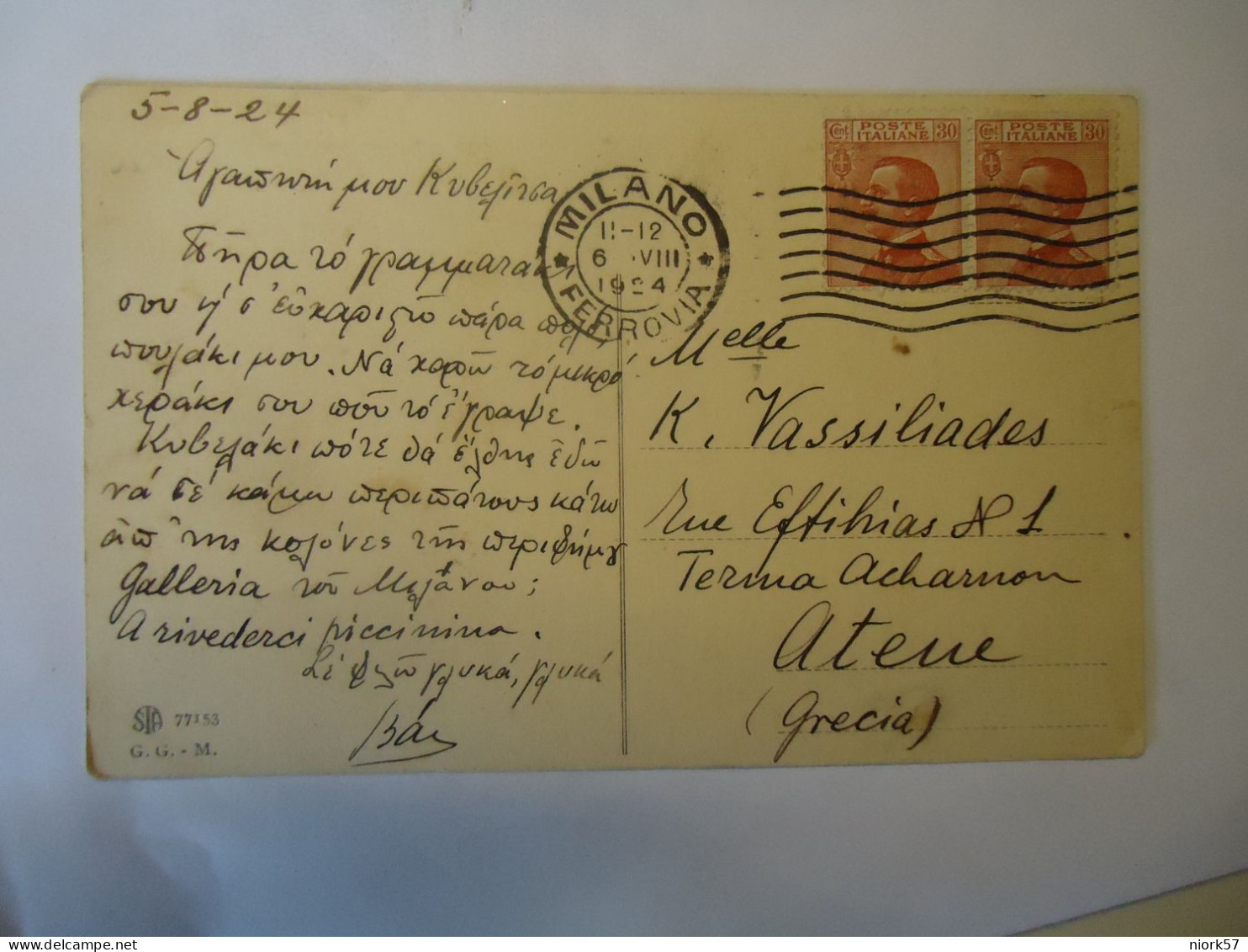 ITALY POSTCARDS MILANO PLAZZA DUOMO  1924 POSTMARK   AND PAIR STAMPS - Autres & Non Classés