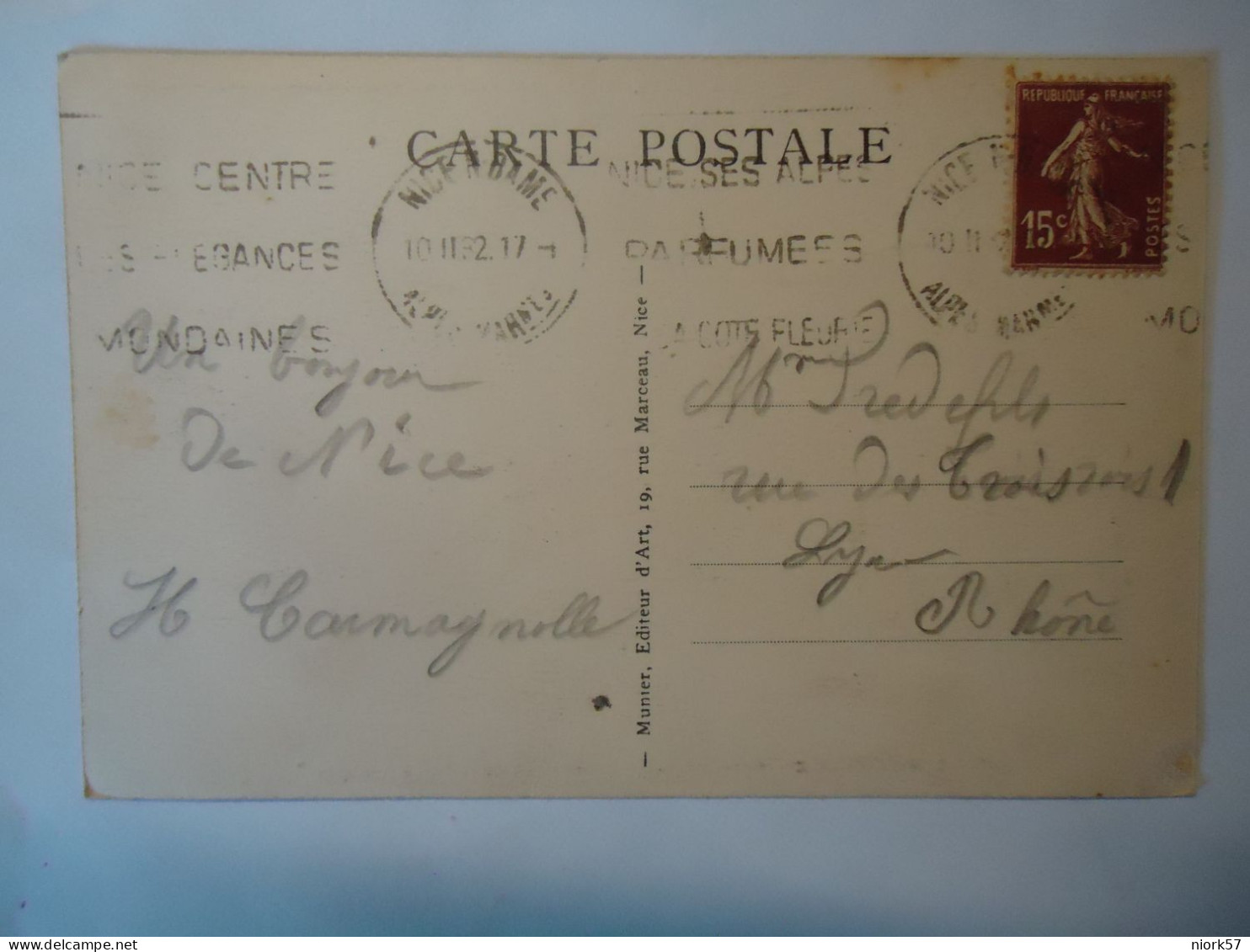 FRANCE  POSTCARDS   NICE GIMIEZ  LOTEL REGINA  1932 STAMPS - Autres & Non Classés