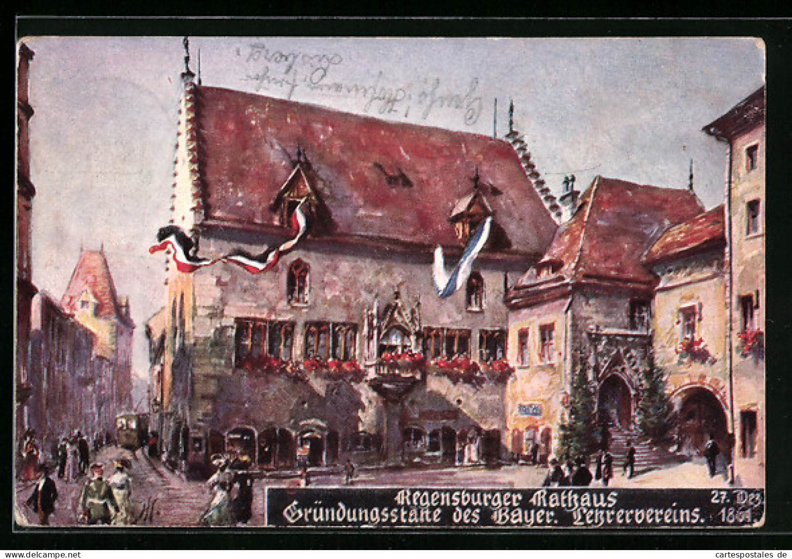 Künstler-AK Regensburg, Regensburger Rathaus, Gründungsstätte Des Bayer. Lehrervereins, 1861  - Regensburg