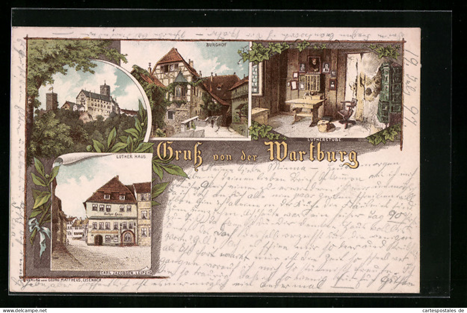 Lithographie Eisenach, Wartburg, Burghof, Lutherstube, Luther Haus  - Autres & Non Classés