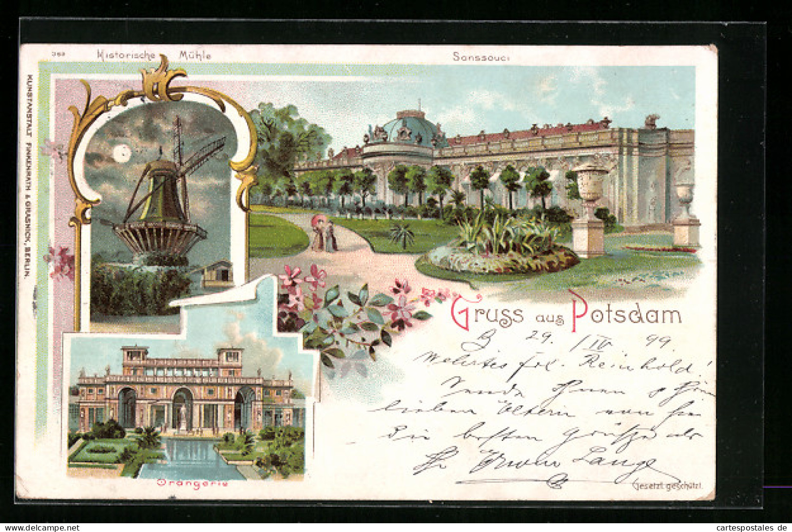 Lithographie Potsdam, Sanssouci, Windmühle, Orangerie  - Sonstige & Ohne Zuordnung