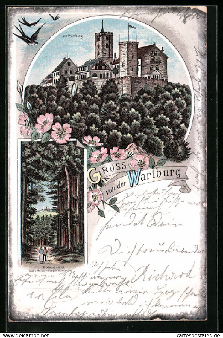 Lithographie Eisenach, Die Wartburg, Hohe Sonne  - Autres & Non Classés