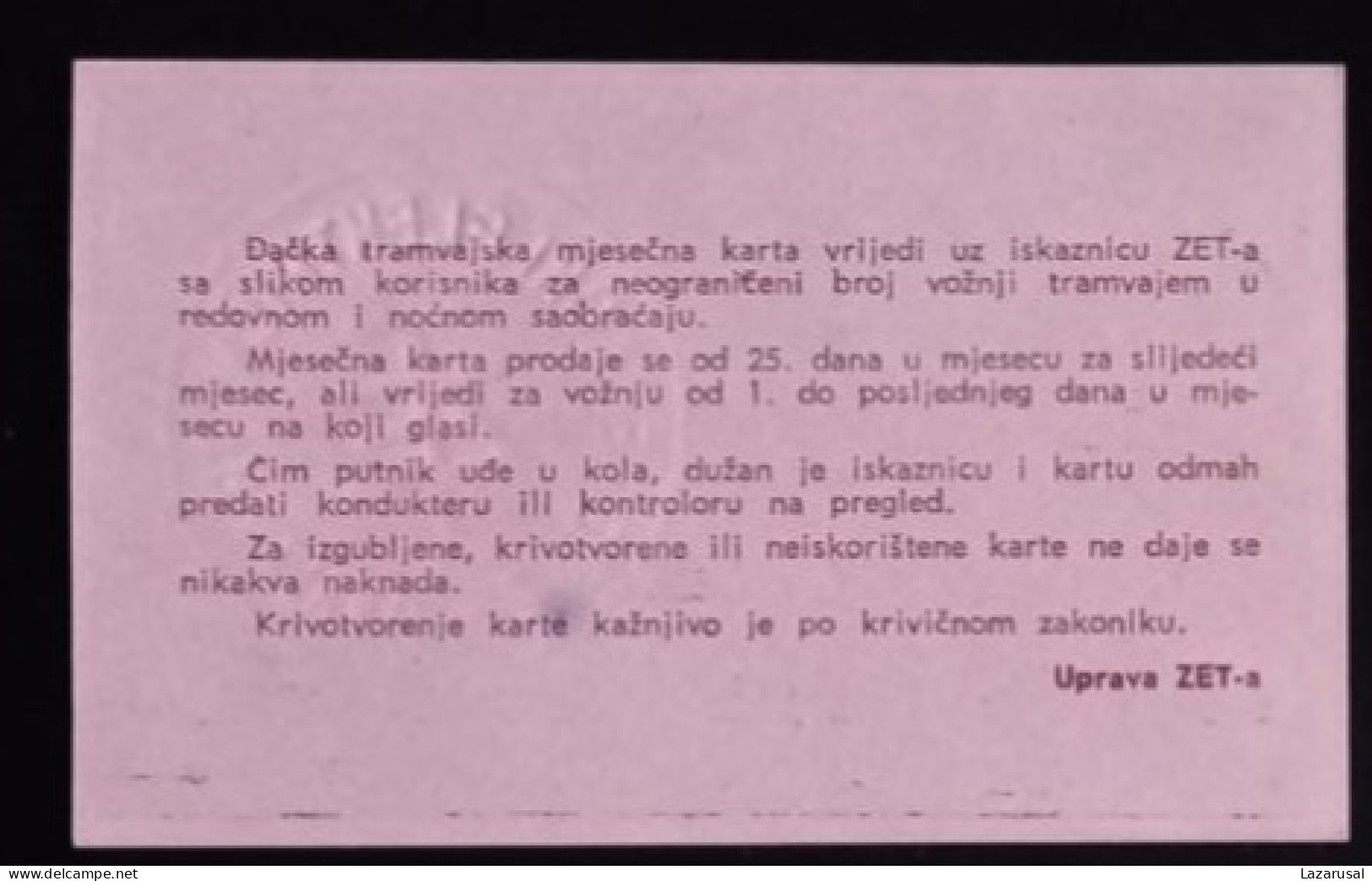 #21   1969    ZAGREB CROATIA YUGOSLAVIA MONTHLY TRAM TRAMWAY TICKET - Europe