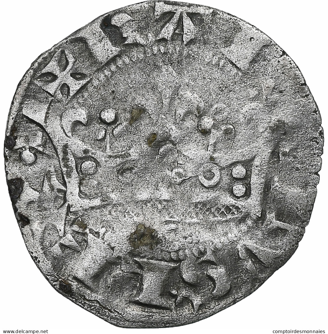 France, Charles IV, Double Parisis, Billon, TTB, Duplessy:244c - 1322-1328 Carlos IV El Hermoso