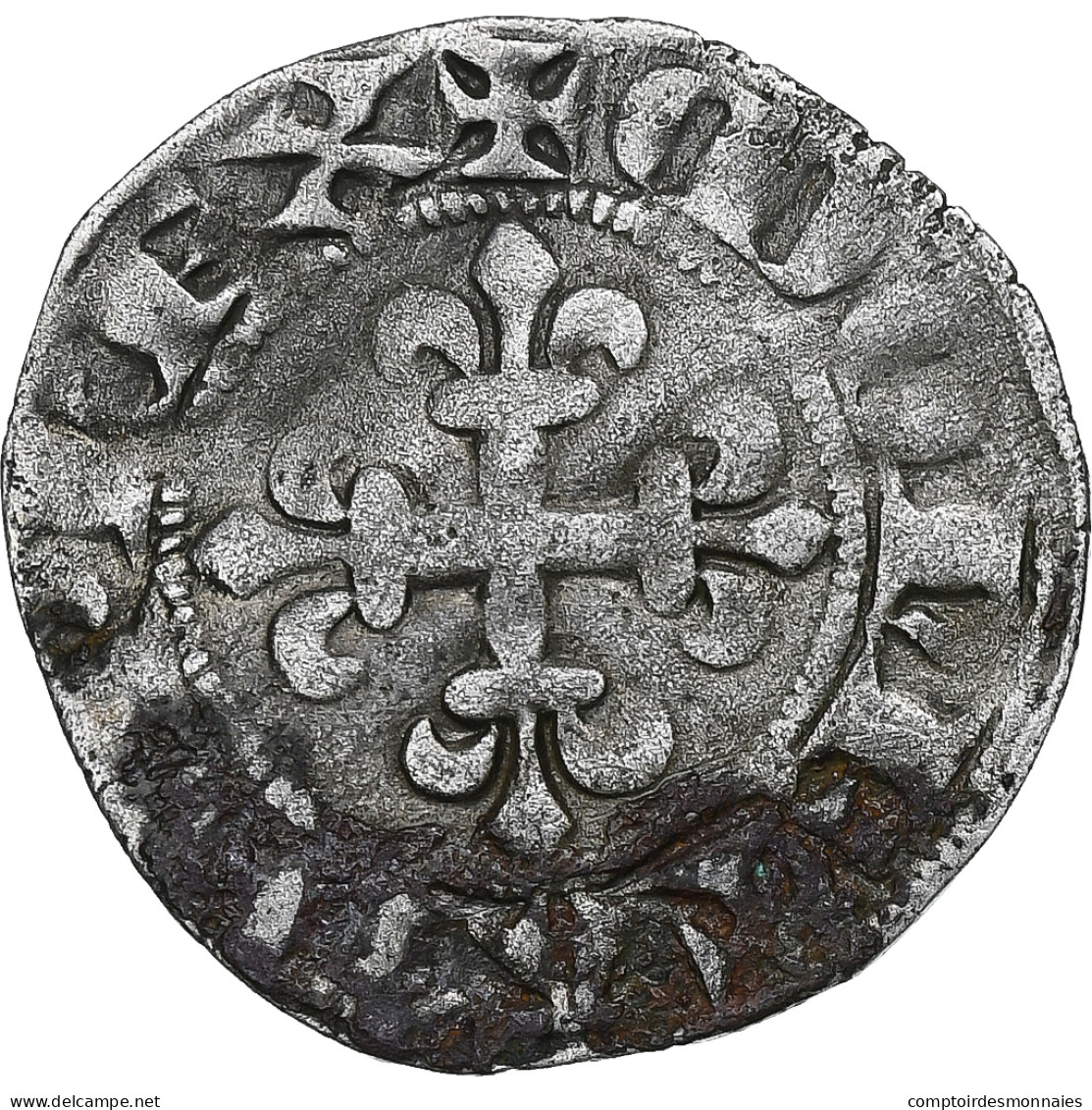 France, Charles IV, Double Parisis, Billon, TTB, Duplessy:244c - 1322-1328 Charles IV Le Bel