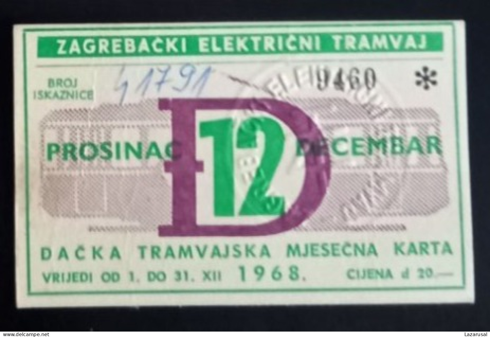 #21   1969    ZAGREB CROATIA YUGOSLAVIA MONTHLY TRAM TRAMWAY TICKET - Europa