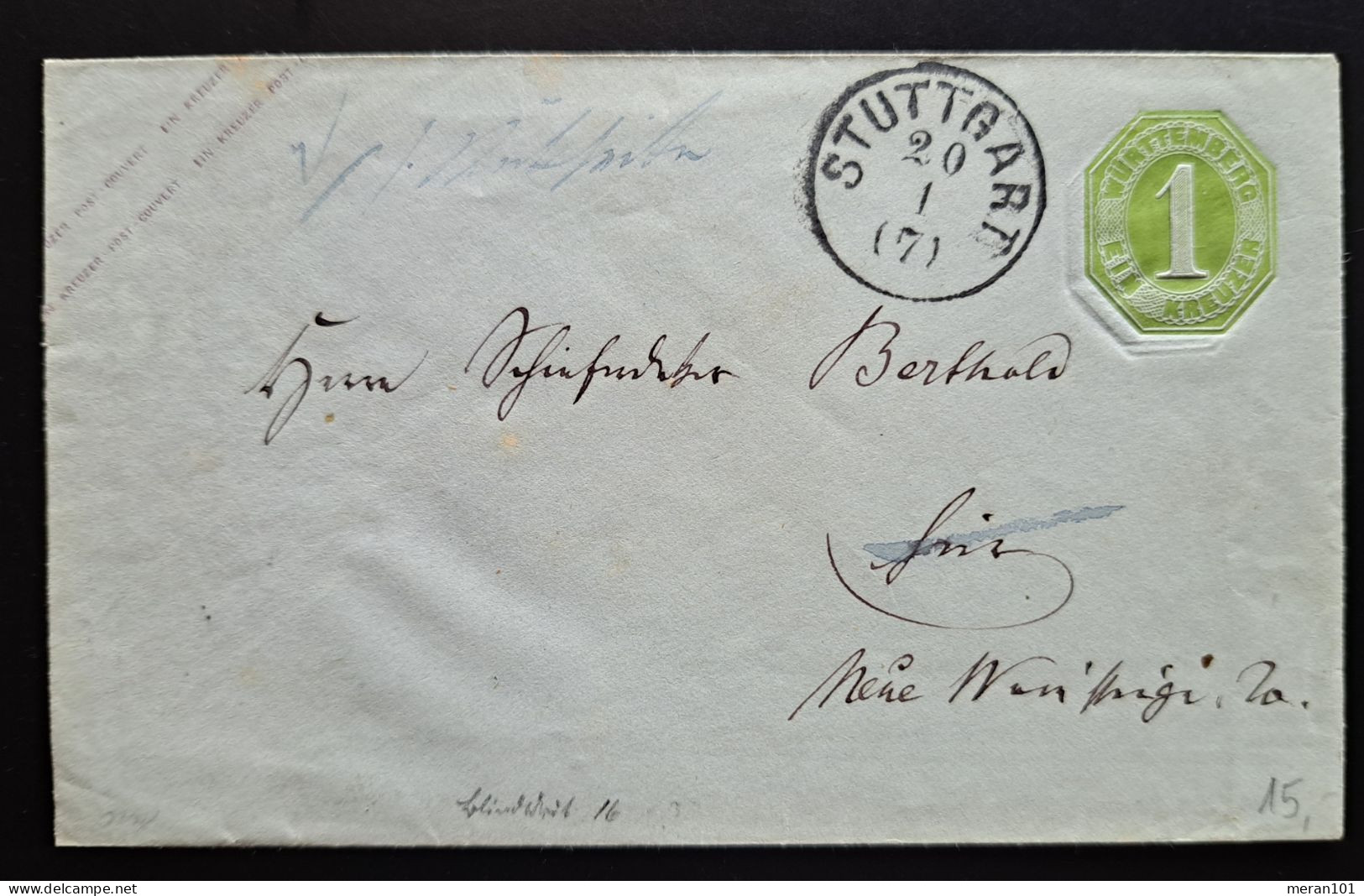 Württemberg, Ganzsache Umschlag U16 STUTTGART - Postal  Stationery