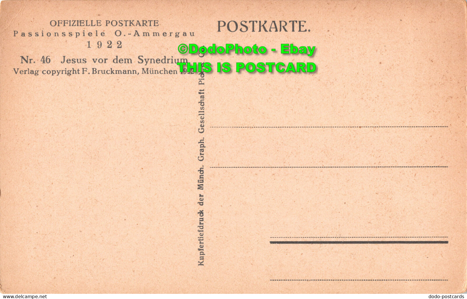 R453212 Offizielle Postkarte. Passionsspiele O. Ammergau. 1922. No. 46. Jesus Vo - World
