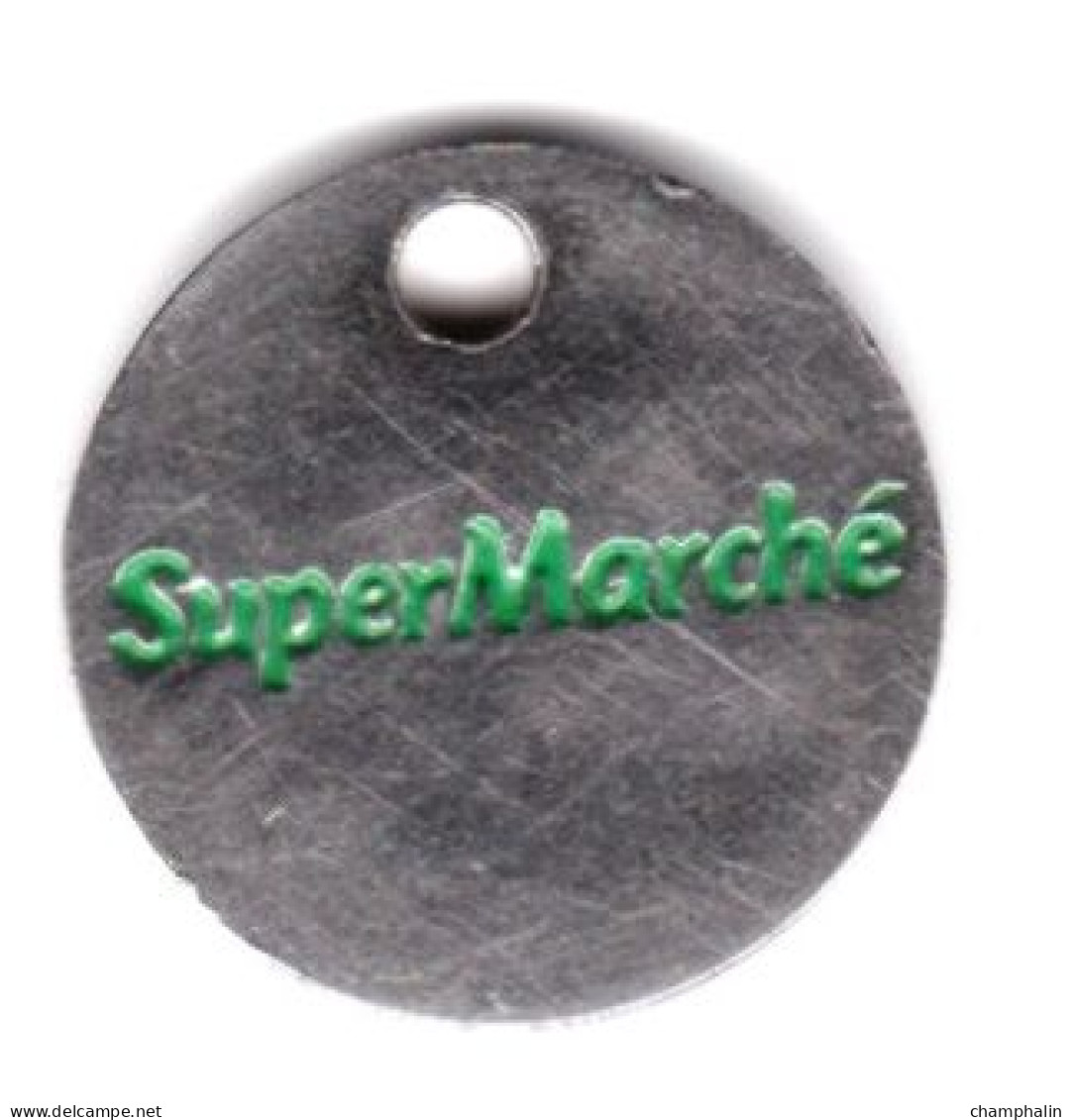 Jeton De Caddie En Métal - Atac - Supermarché - Grande Surface - Fond Chrome + Nom Rouge - Supermarché En Vert Au Dos - Trolley Token/Shopping Trolley Chip