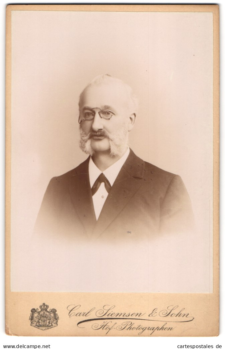 Fotografie Carl Siemsen & Sohn, Hamburg, Herr Im Anzug Mit Backenbart Und Zwickerbrille  - Anonyme Personen