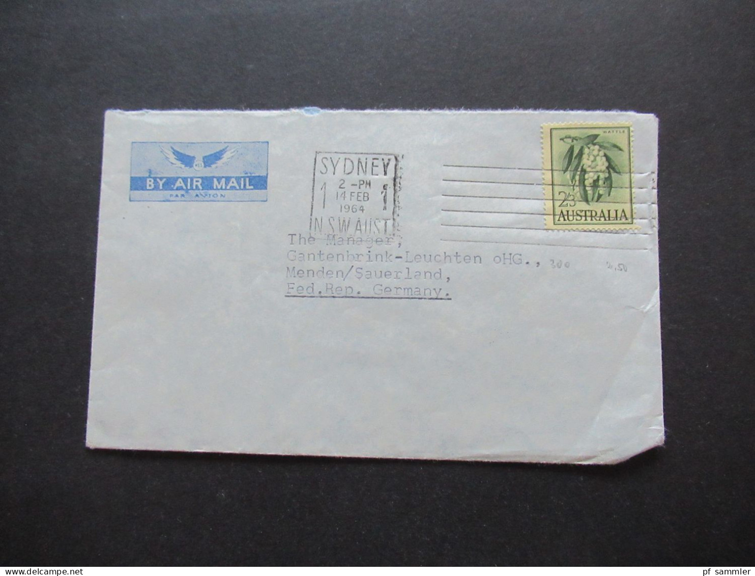 Australien 1964 By Air Mail Sydney - Menden Sauerland Briefmarke Wattle 2/3 - Covers & Documents