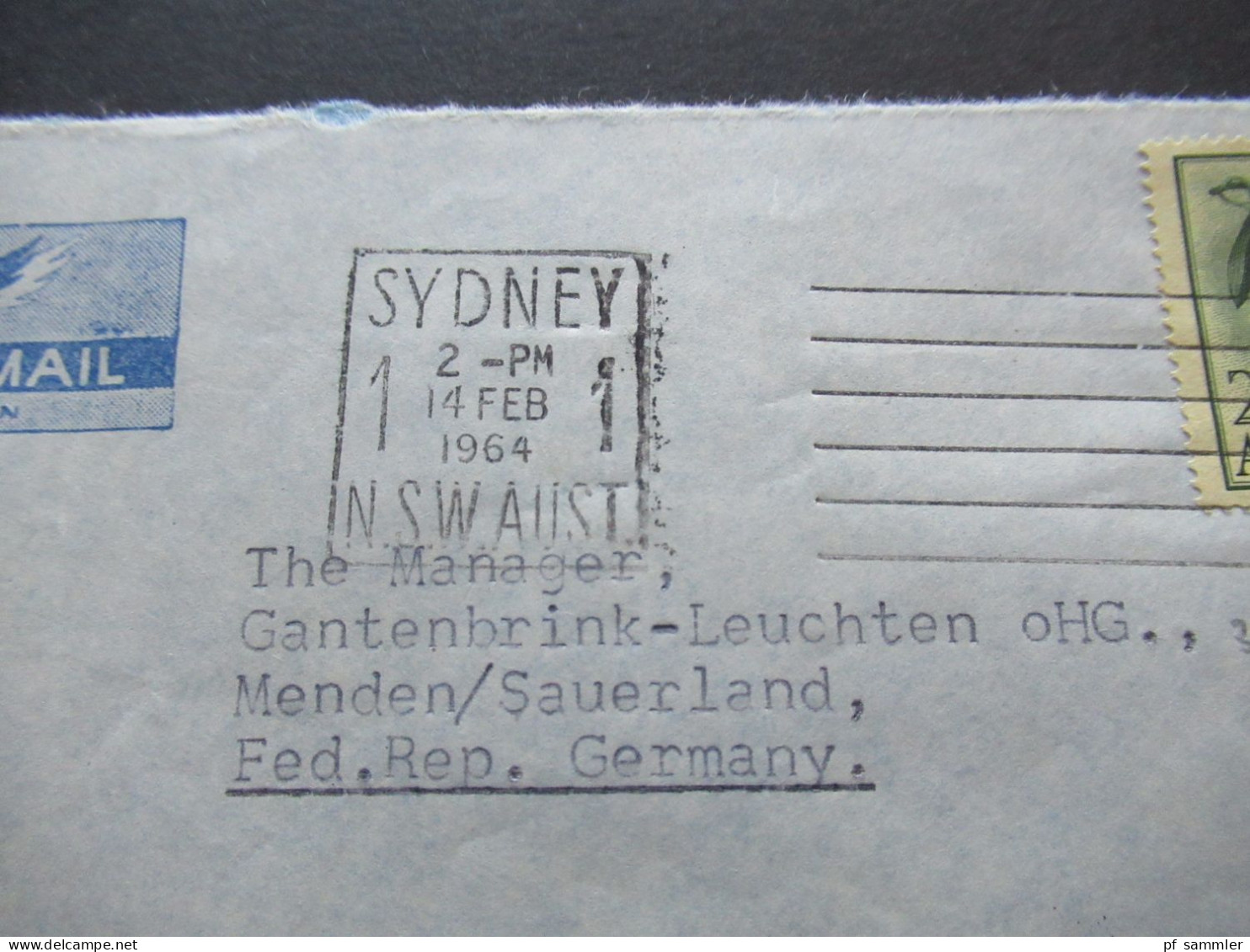 Australien 1964 By Air Mail Sydney - Menden Sauerland Briefmarke Wattle 2/3 - Brieven En Documenten