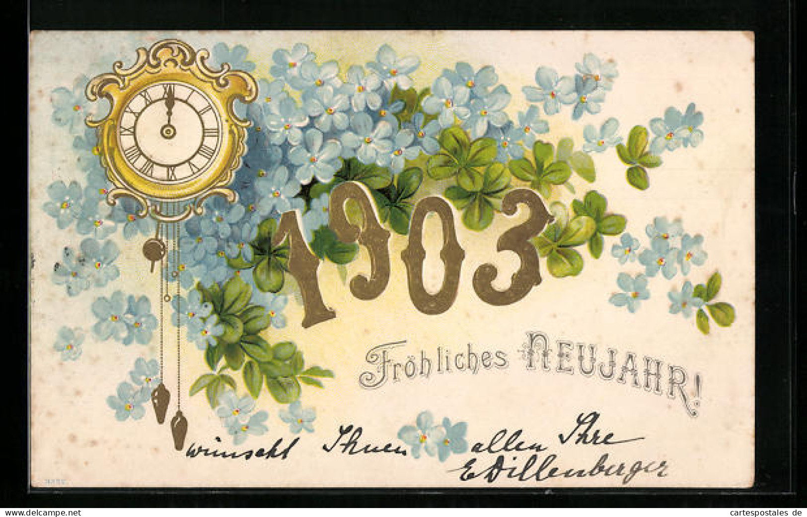 AK Jahreszahl 1903, Vergissmeinnicht Und Kleeblätter  - Autres & Non Classés