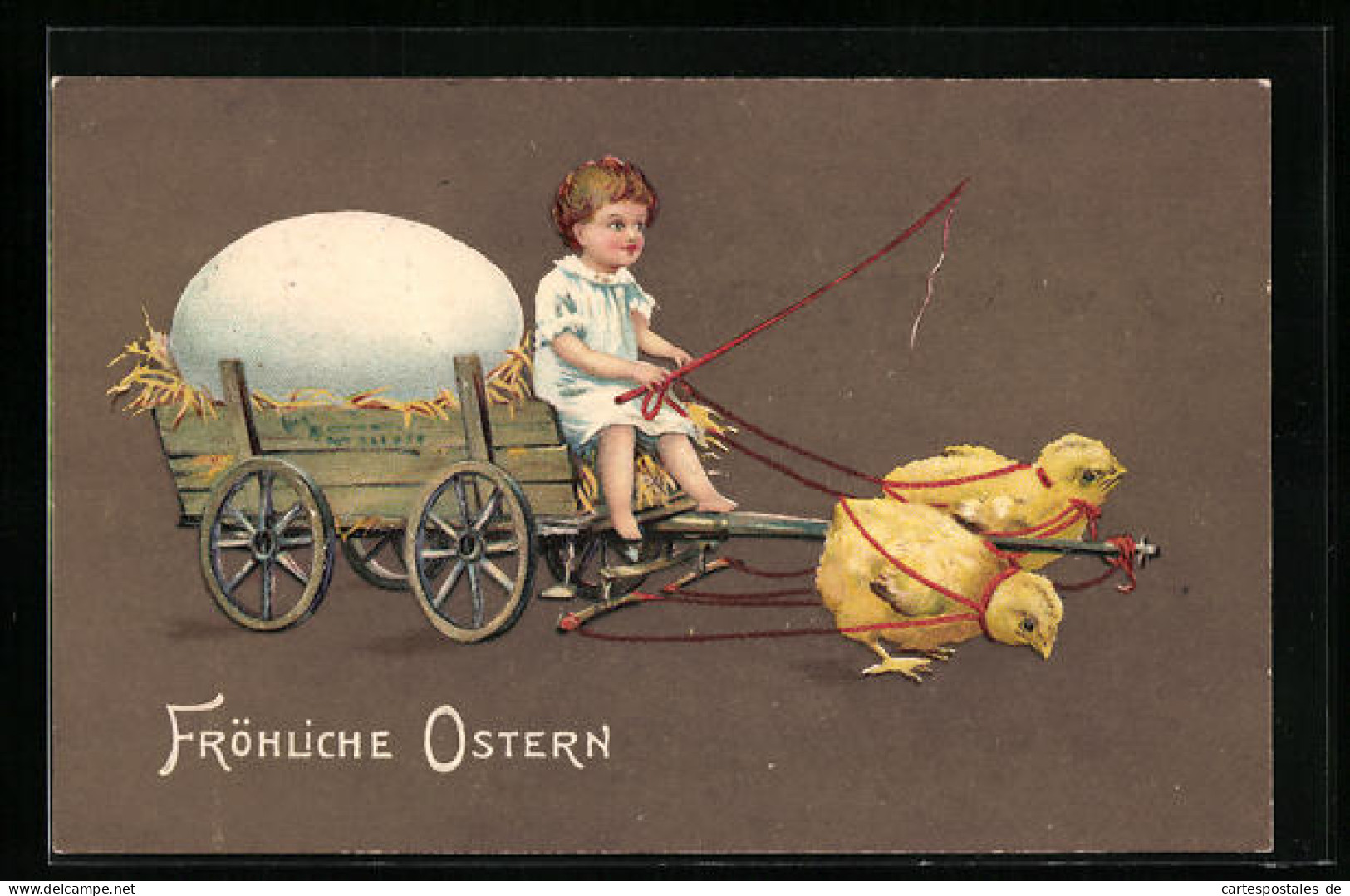 AK Junge Auf Osterei-Kutsche, Gezogen Von Osterküken  - Ostern