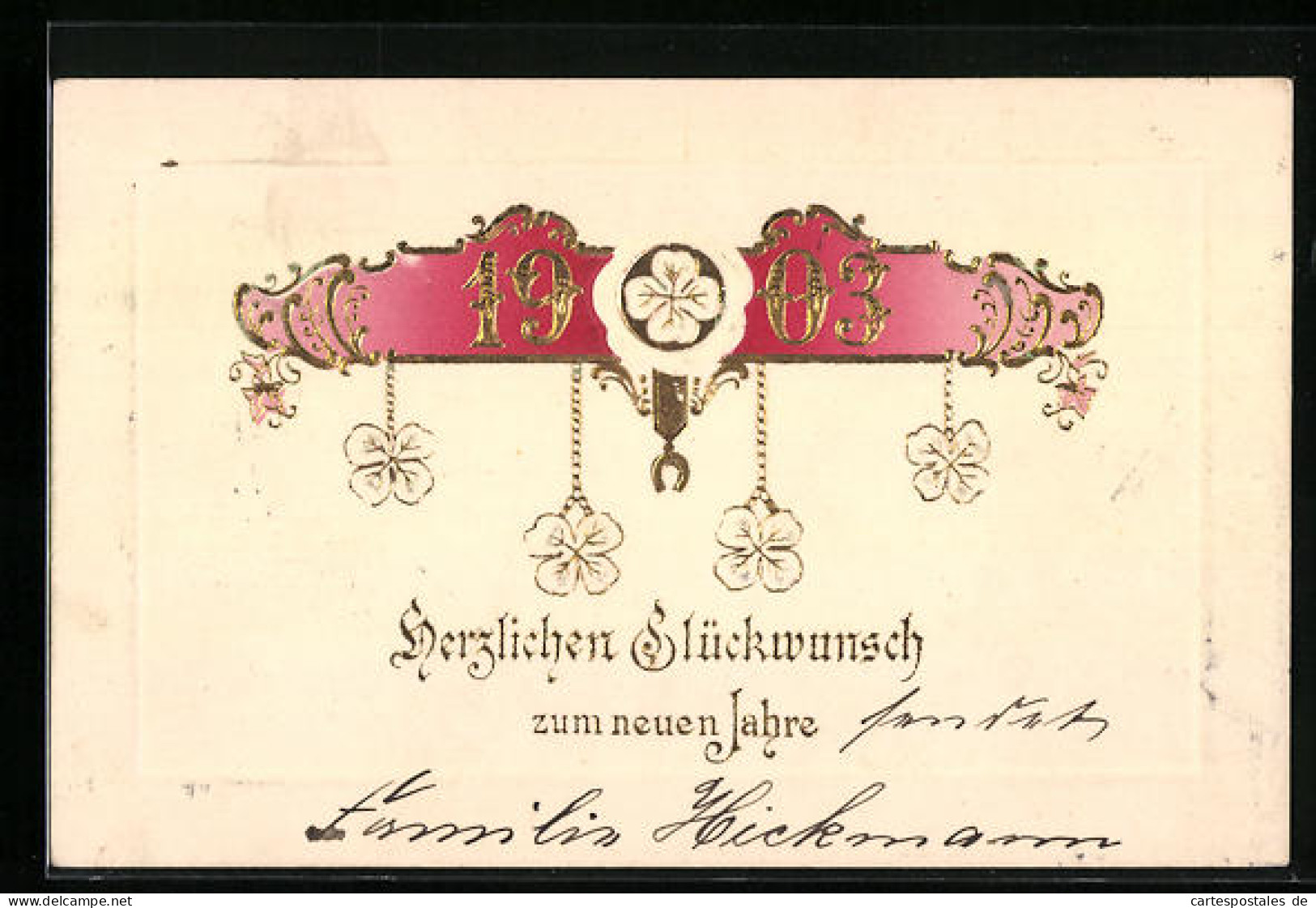 AK Jahreszahl 1903 In Goldenen Ziffern Und Hängenden Kleeblättern, Neujahrsgruss  - Autres & Non Classés