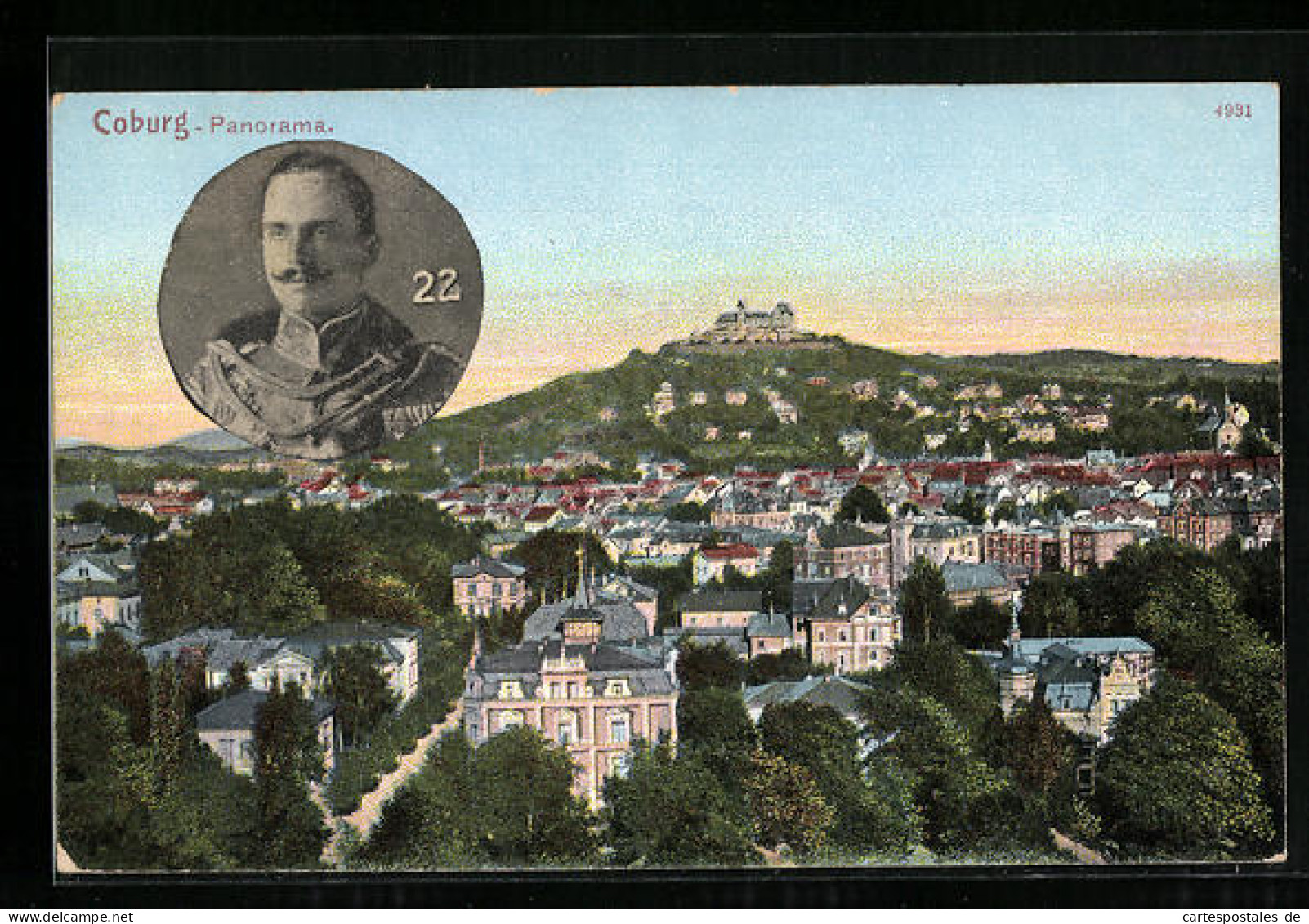 AK Coburg, Panorama Mit Veste, Herzog Carl Eduard Von Sachsen-Coburg-Gotha  - Royal Families