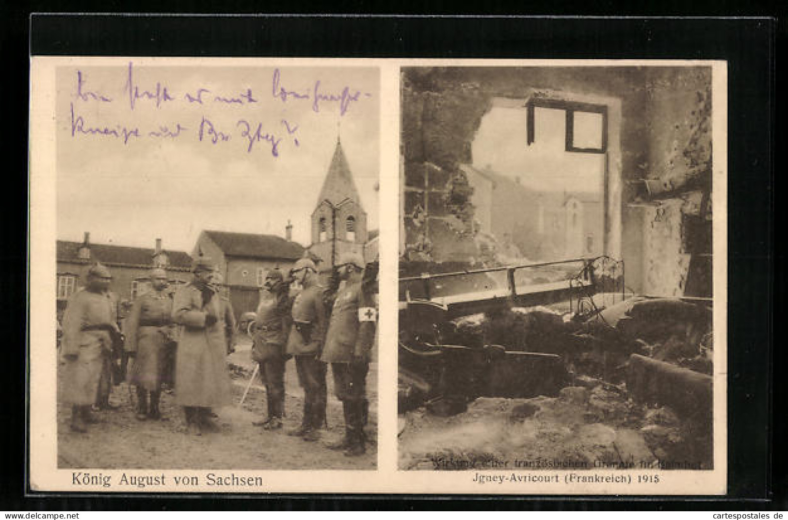 AK Igney-Avricourt, Wirkung Einer Französischen Granate Im Bahnhof 1915, König August Von Sachsen  - Familles Royales
