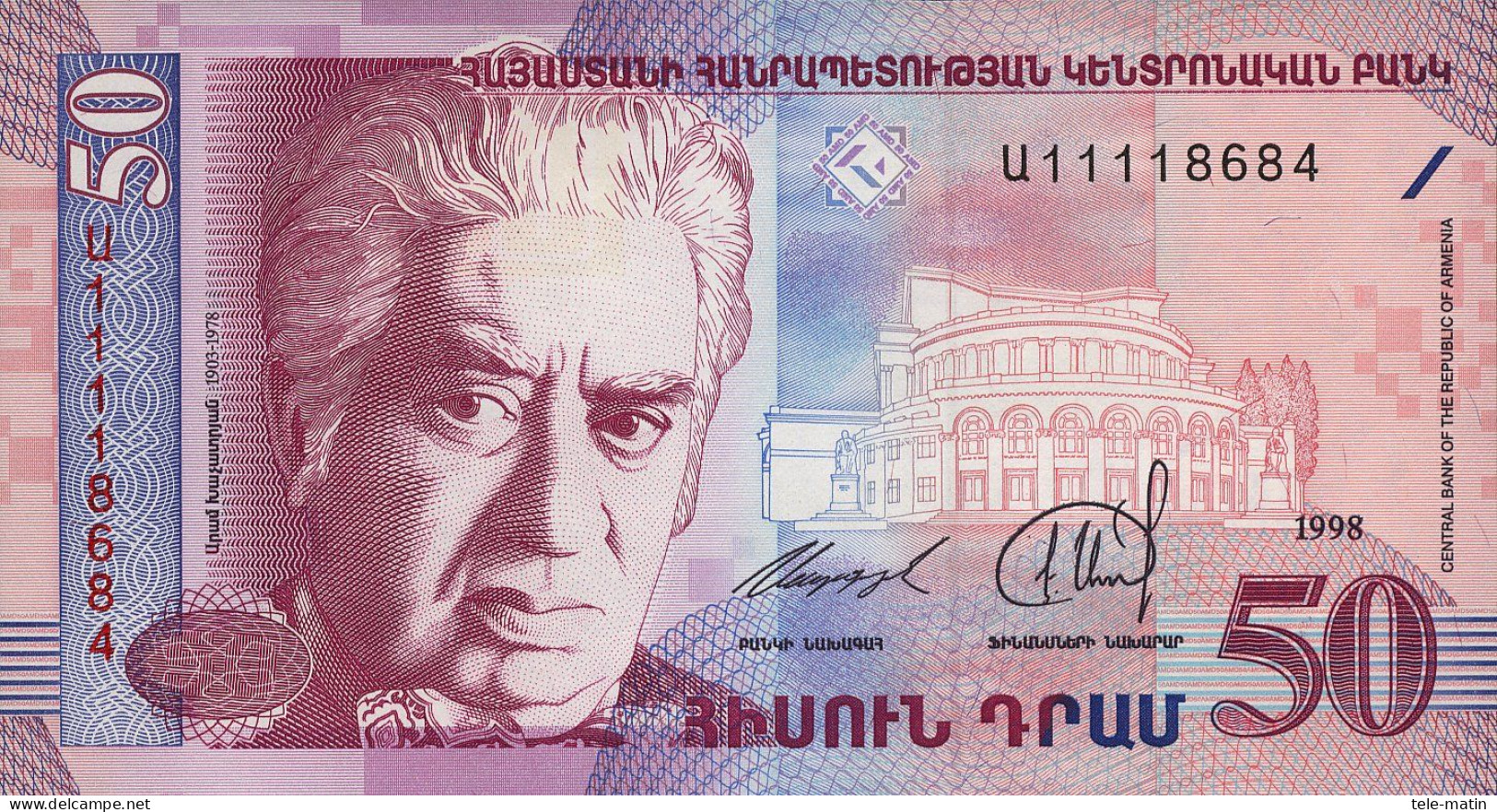 2 Billets De L'Arménie De 10 Et 50 Dram (1993 Et 1998) - Armenië