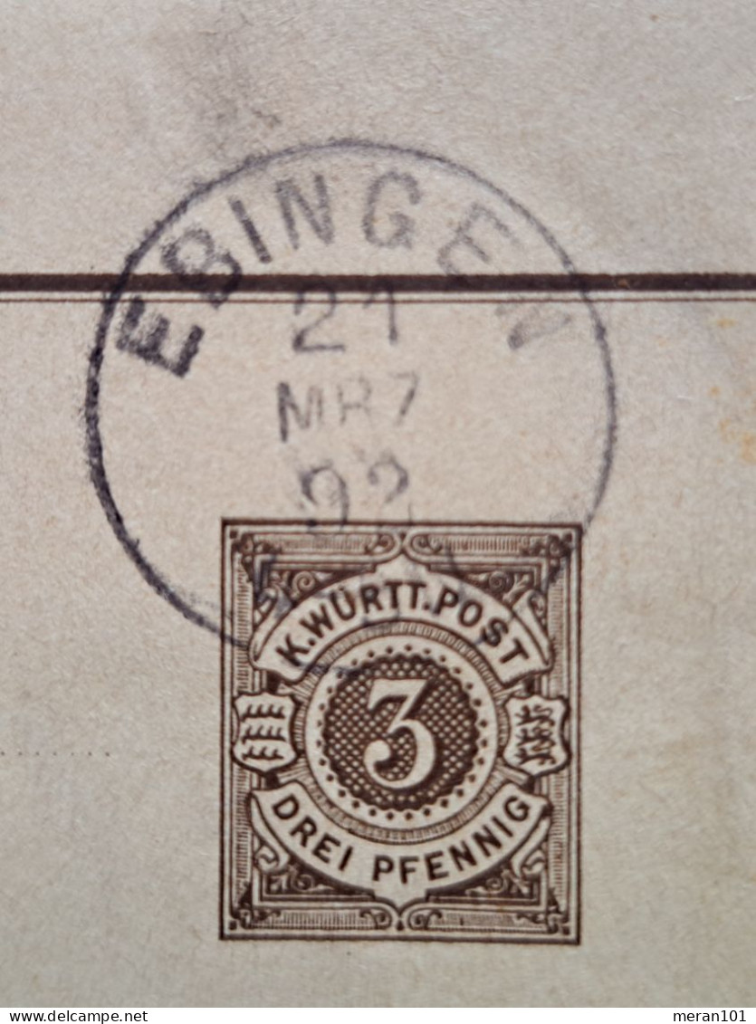 Württemberg 1892, Streifband S7 EBINGEN - Postal  Stationery