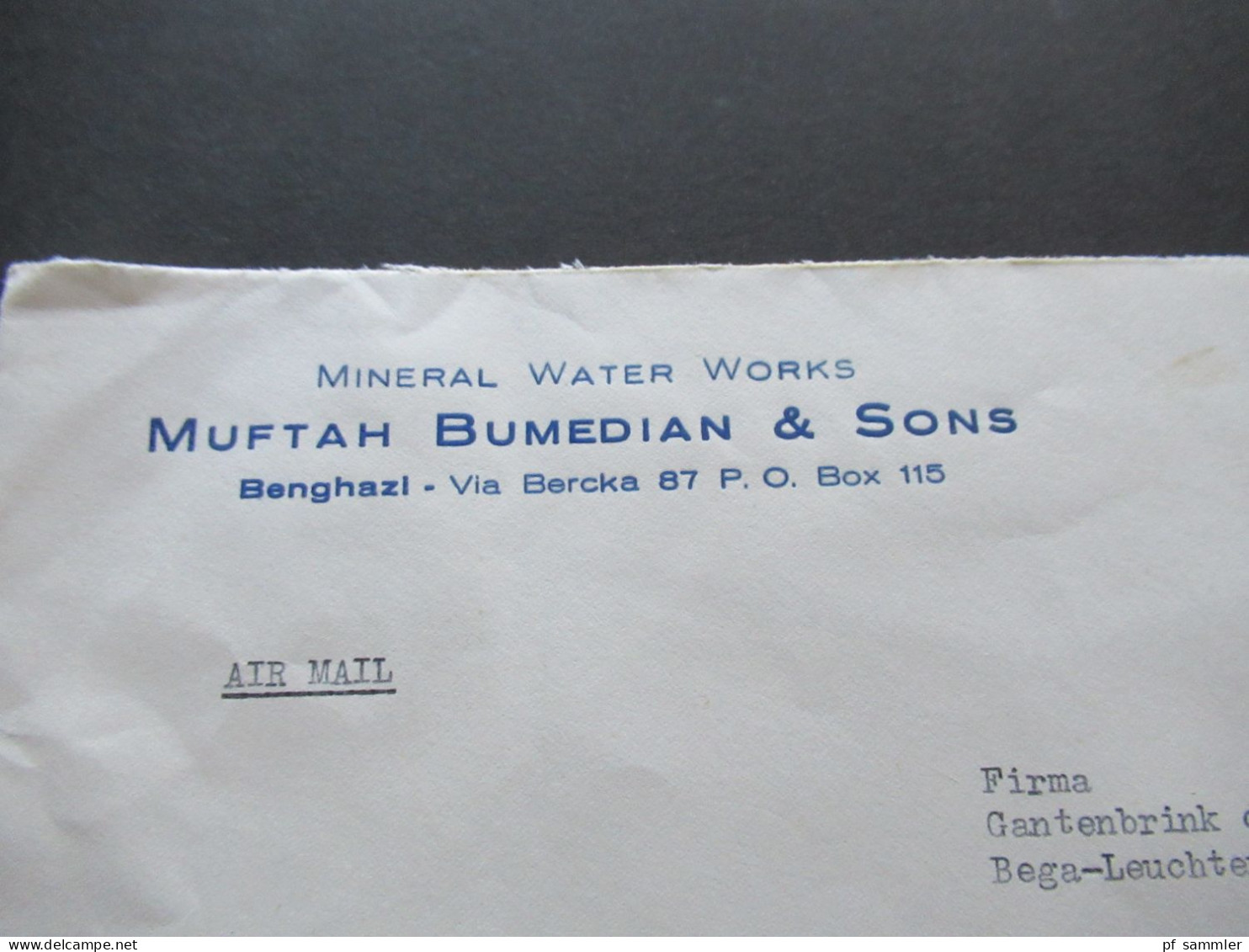 Afrika 1965 Libya Air Mail Mit 2 Marken Stempel Benghazi Umschlag Mineral Water Works Muftah Bumedian & Sons Benghazi - Libye