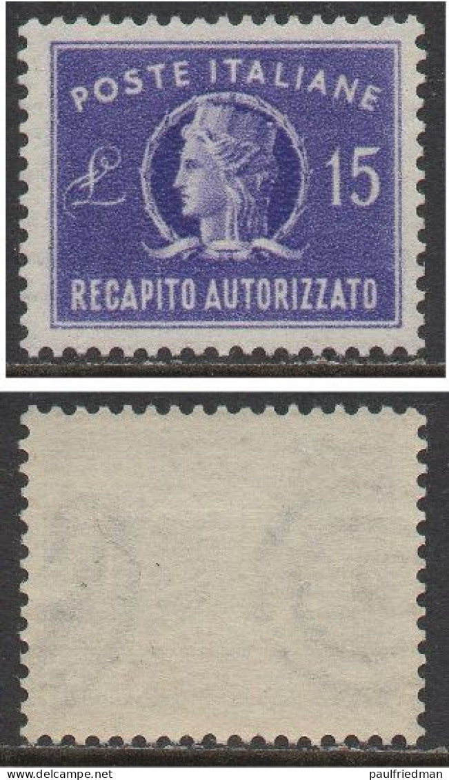 Repubblica 1949 - Recapito Autorizzato - Nuovo Con Impercettibile Traccia Linguella - MVLH* - 1946-60: Ungebraucht