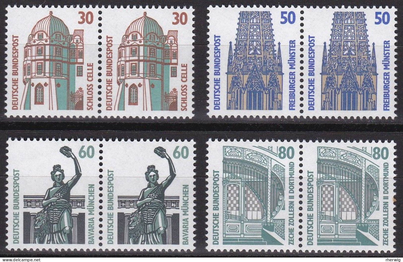 BRD, 1987, Mi. Nr. 1339-1342 ** Sehenswürdigkeiten (I),  4 Waagerechte Paare - Unused Stamps