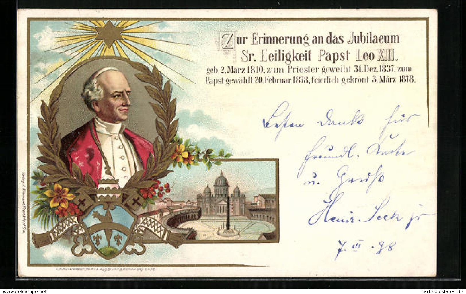 AK Jubilaeum Sr. Heiligkeit Papst Leo XIII., Geb. 1810, Zum Priester Geweiht 1837, Zum Papst Gewählt 1878  - Papes
