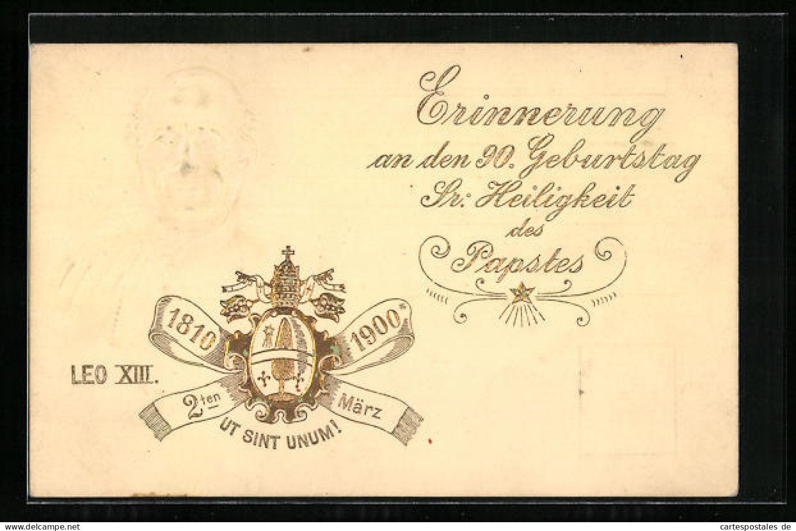 Präge-Künstler-AK Neunzigster Geburtstag Sr. Heiligkeit Des Papstes Leo XIII., 1810-1900, Wappen  - Päpste