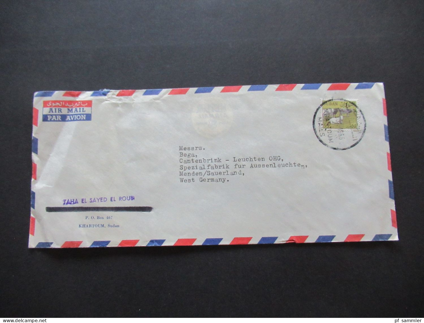 Afrika Sudan 1966 Air Mail Cover Stempel Khartoum Mails Sudan Umschlag Violetter Stempel Taha El Sayed El Roubi - Sudan (1954-...)