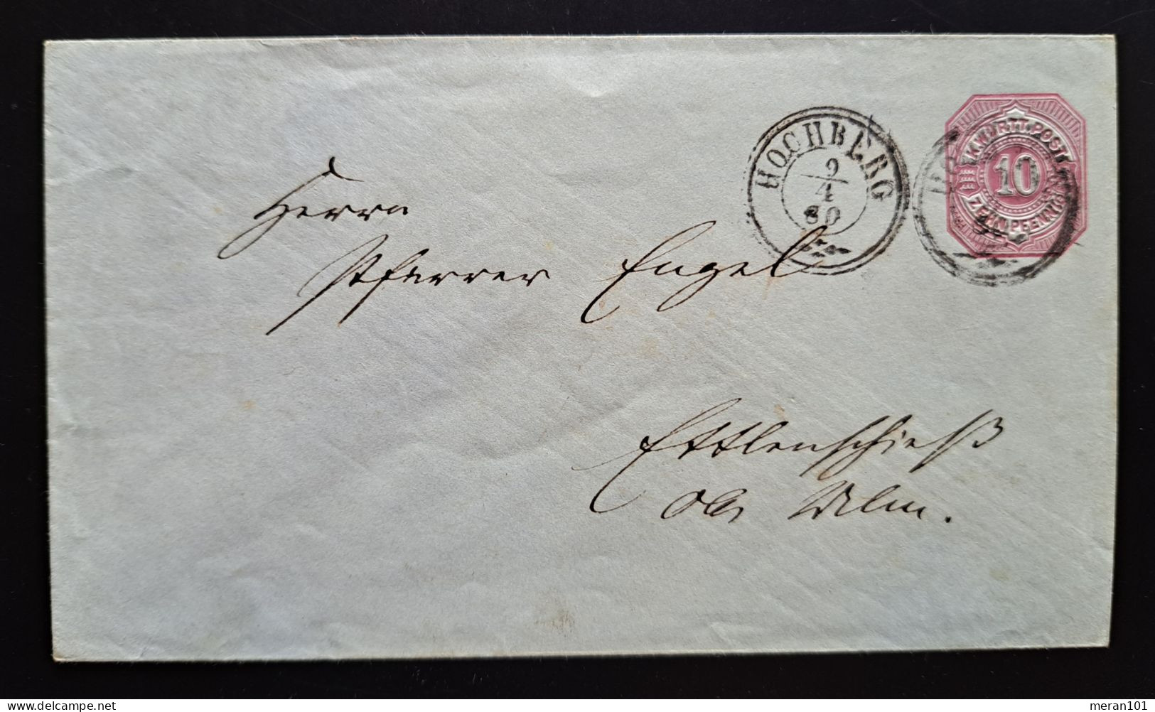 Württemberg 1880. Umschlag HOCHBERG Nach LONSEE - Postal  Stationery