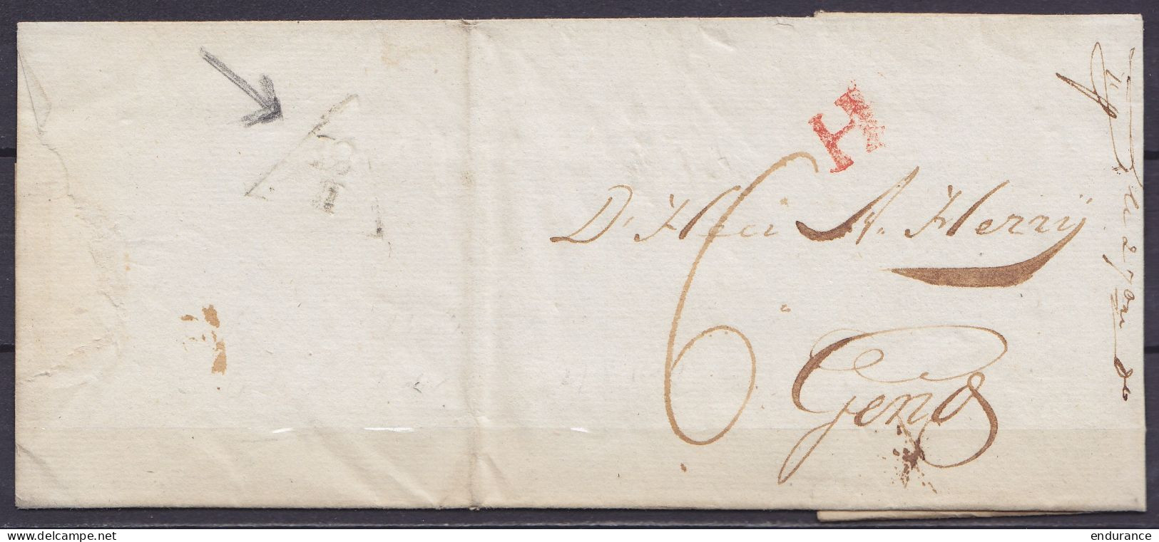 L. Datée 27 Août 1804 De ROTTERDAM Pour GEND - Marque "H" (= De Hollande) - Port "6" (au Dos : Marque Arrivée à Gand) - 1794-1814 (Période Française)