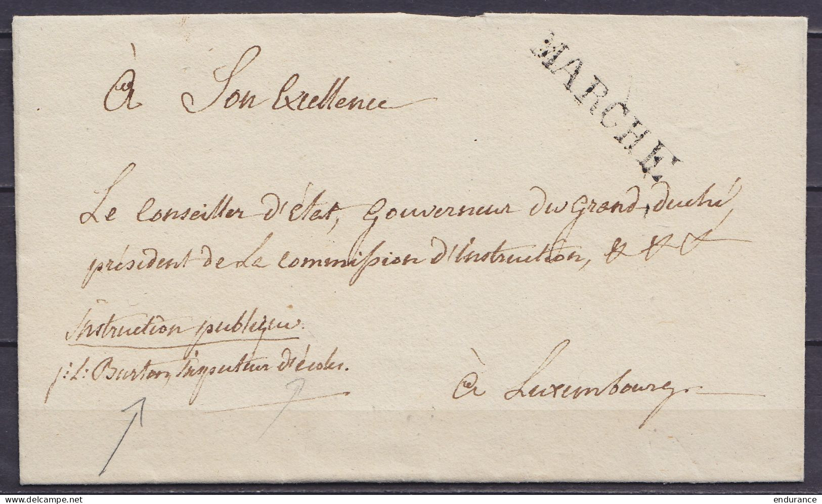 LSC (sans Texte) En Franchise De "J.L. Burton Inspecteur D'écoles" Pour Gouverneur Du Grand Duché à LUXEMBOURG - Griffe  - 1815-1830 (Hollandse Tijd)