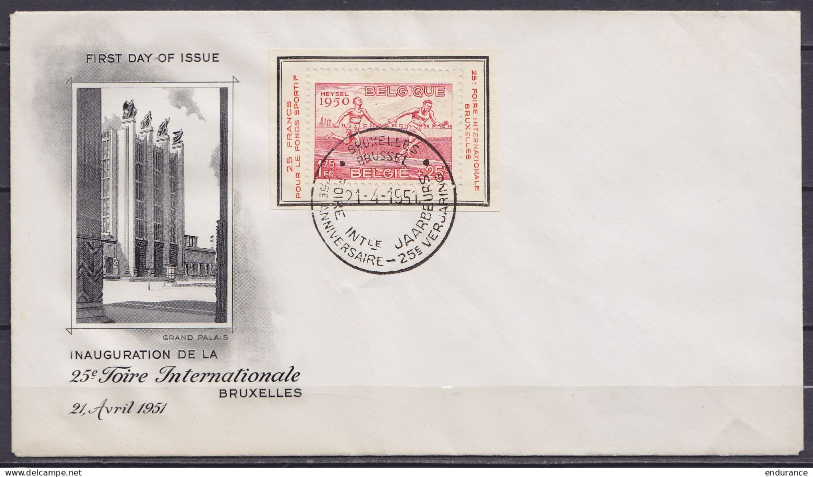 FDC "25e Foire De Bruxelles" Affr. PR117 Càd 1e Jour Bil. "BRUXELLES /21-4-1951/ FOIRE INTle 25e ANNIVERSAIRE" - Lettres & Documents