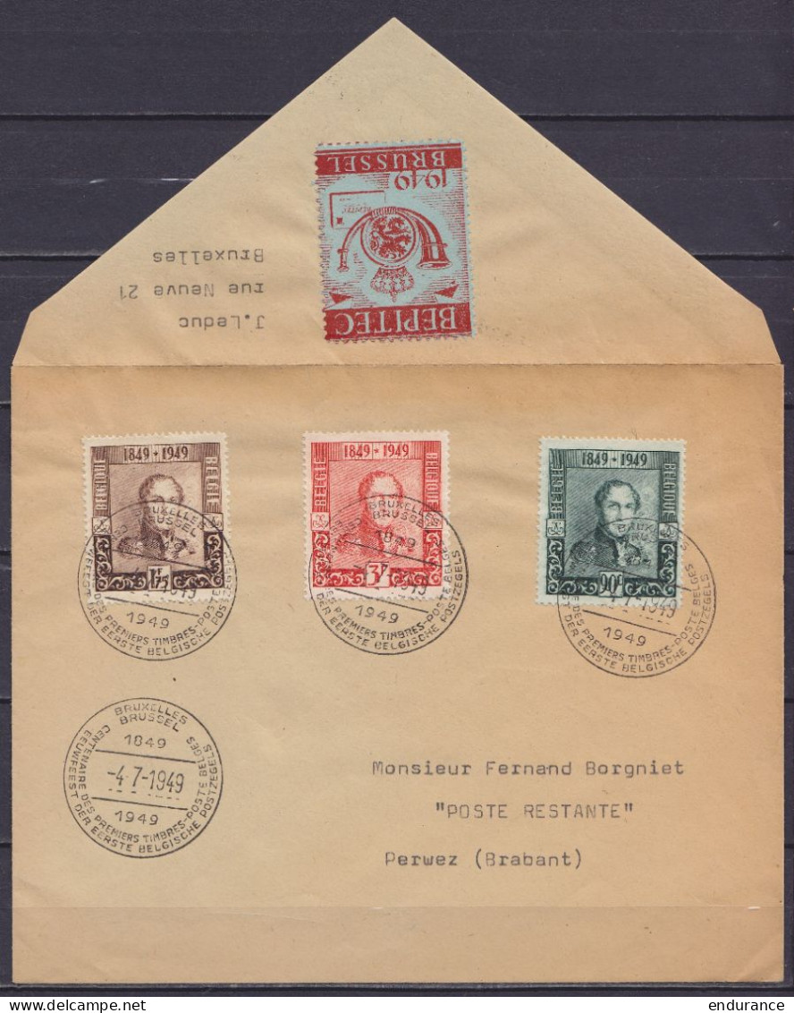 L. Affr. N°807 à 809 Càd Bil. "BRUXELLES /-4-7-1949/ CENTENAIRE DES PREMIERS TIMBRES-POSTE BELGES /1849-1949" Pour PERWE - Covers & Documents