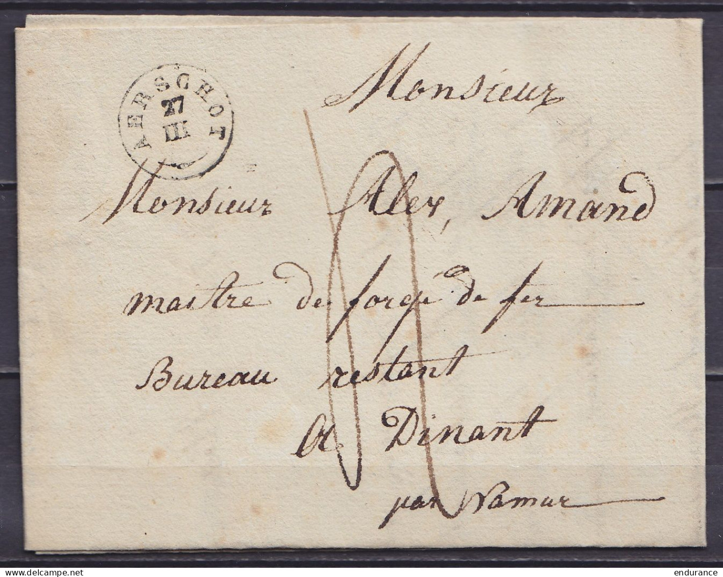 L. Datée 26 Mars 1838 Càd T18 AERSCHOT /27 III Pour Bureau Restant à DINANT - Port "4" (au Dos: Càd DINANT) - 1830-1849 (Unabhängiges Belgien)