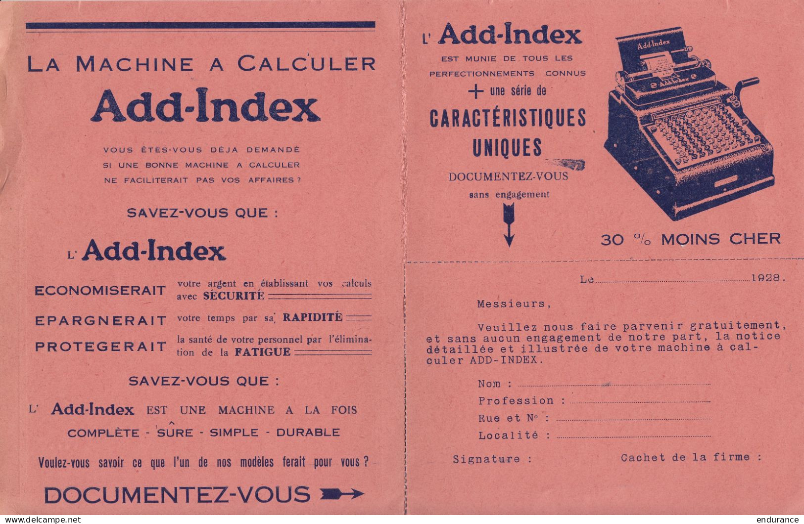 Carte Pub "Machines à Calculer Add-Index" Affr. PREO Houyoux 5c [LIEGE /1928/ LUIK] Pour MANAGE - Typos 1922-31 (Houyoux)