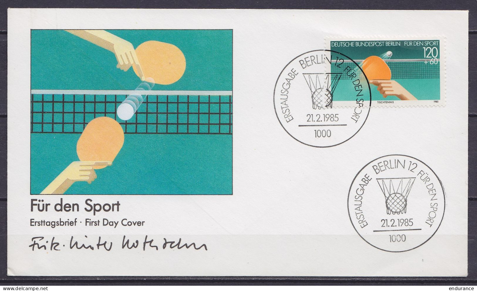 Allemagne (Berlin) - N°692 Tennis De Table Càd Illustré "ERSTAUSGABE BERLIN 12 FÜR DEN SPORT /21.2.1985" FDC Ersttagsbri - Autres & Non Classés
