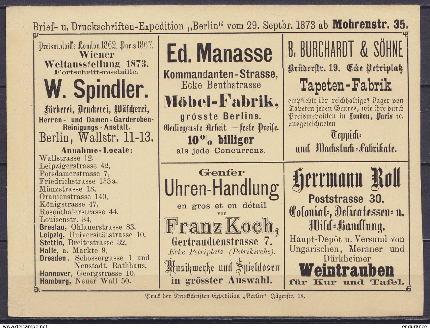 Allemagne - EP CP Correspondenz-Karte "Druckschriften-Expedition BERLIN" 2pf  Poste Privée 1873 - Entier Postal Publicit - Private & Lokale Post