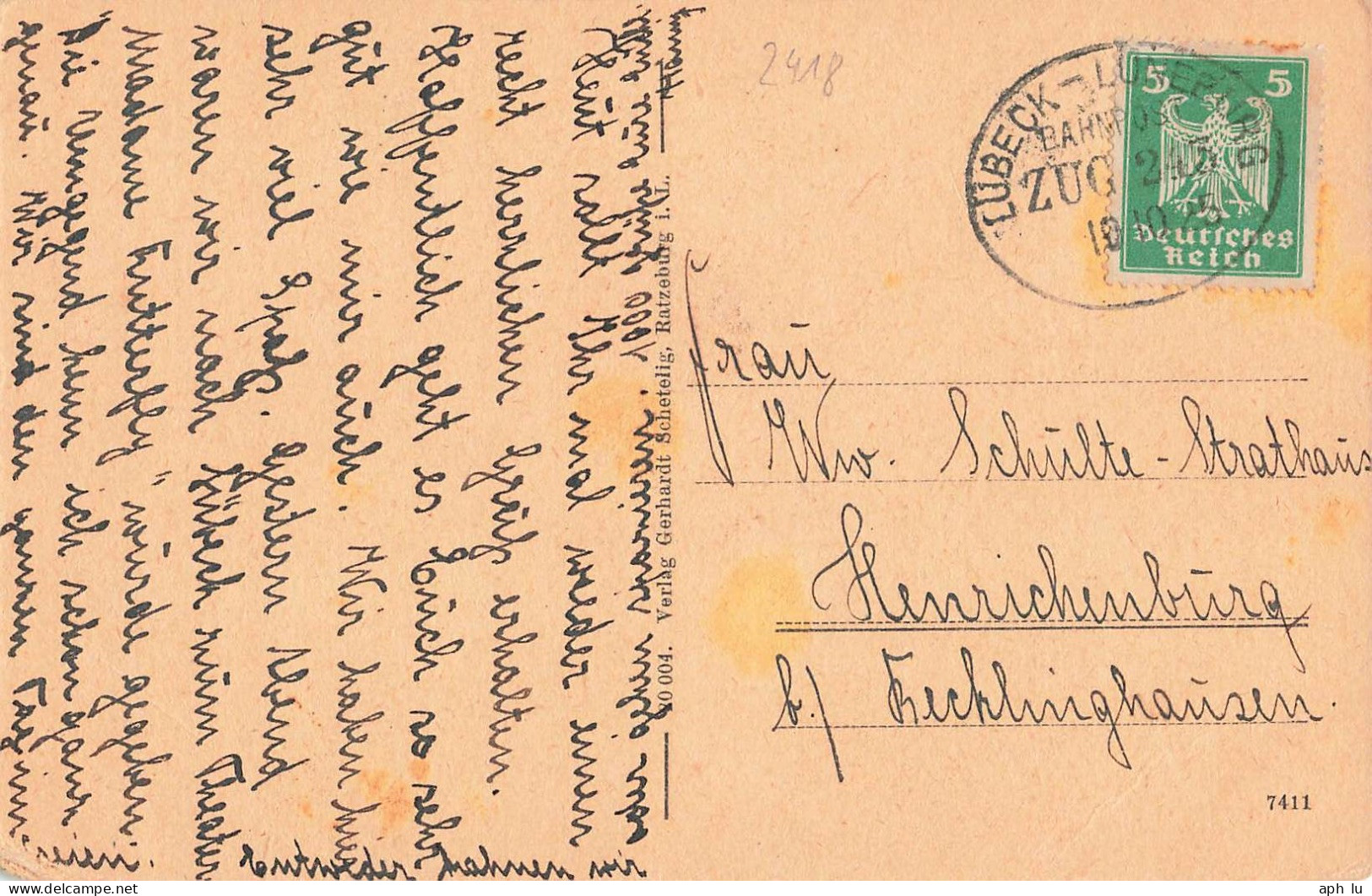 Bahnpost (Ambulant; R.P.O./T.P.O.) Lübeck-Lüneburg (ZA2591) - Cartas & Documentos