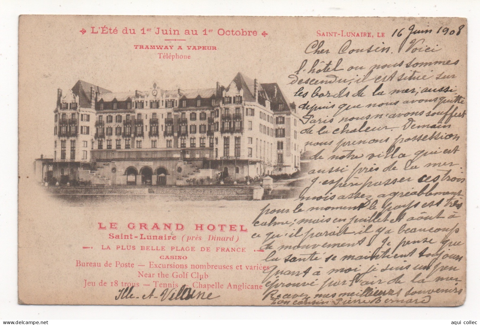 SAINT-LUNAIRE  35  LE GRAND HOTEL - LA PLUS BELLE PLAGE DE FRANCE - CASINO - BUREAU DE POSTE - Saint-Lunaire