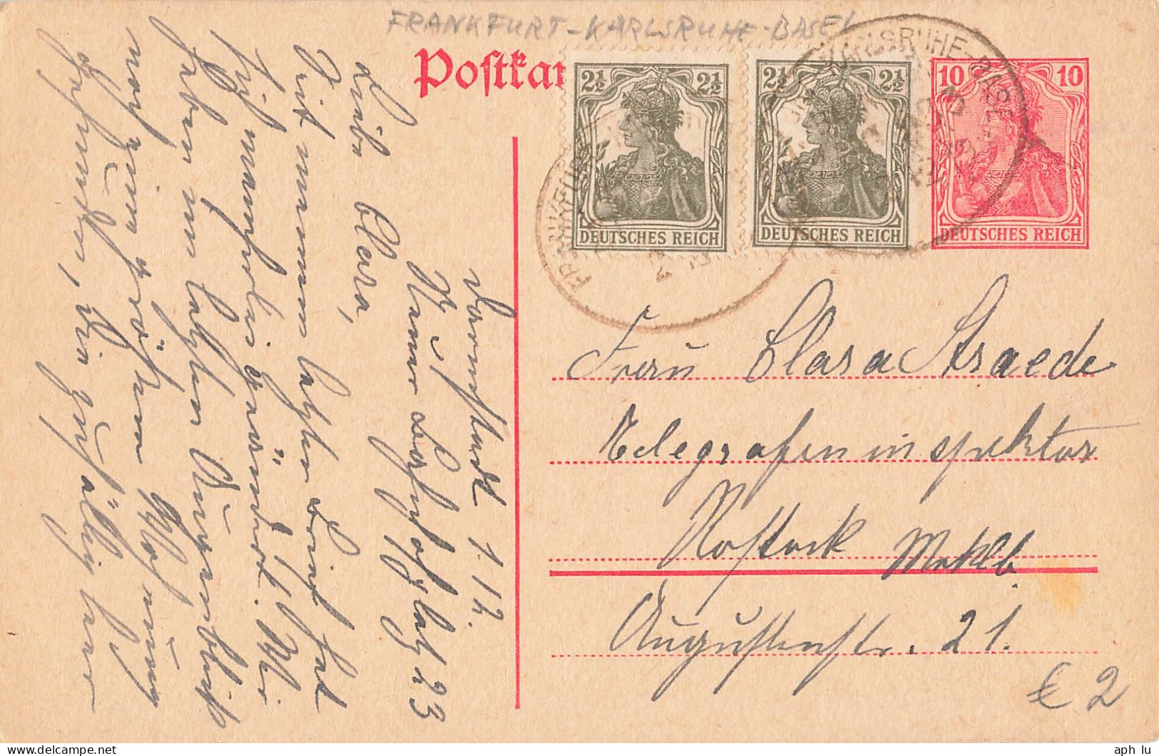 Bahnpost (Ambulant; R.P.O./T.P.O.) Frankfurt-Karlsruhe-Basel (ZA2601) - Lettres & Documents