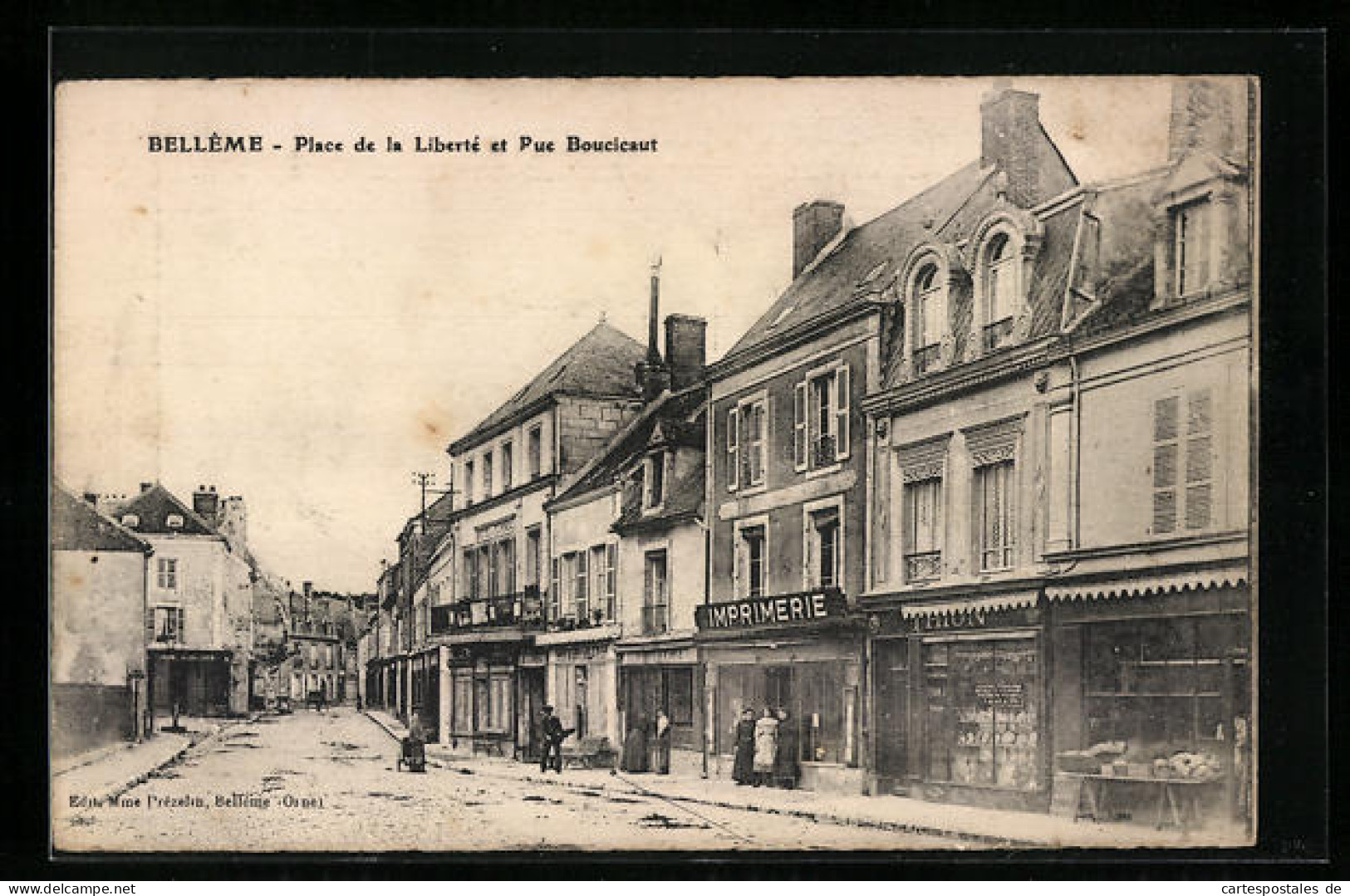 CPA Bellême, Place De La Liberté Et Rue Boucicaut  - Other & Unclassified