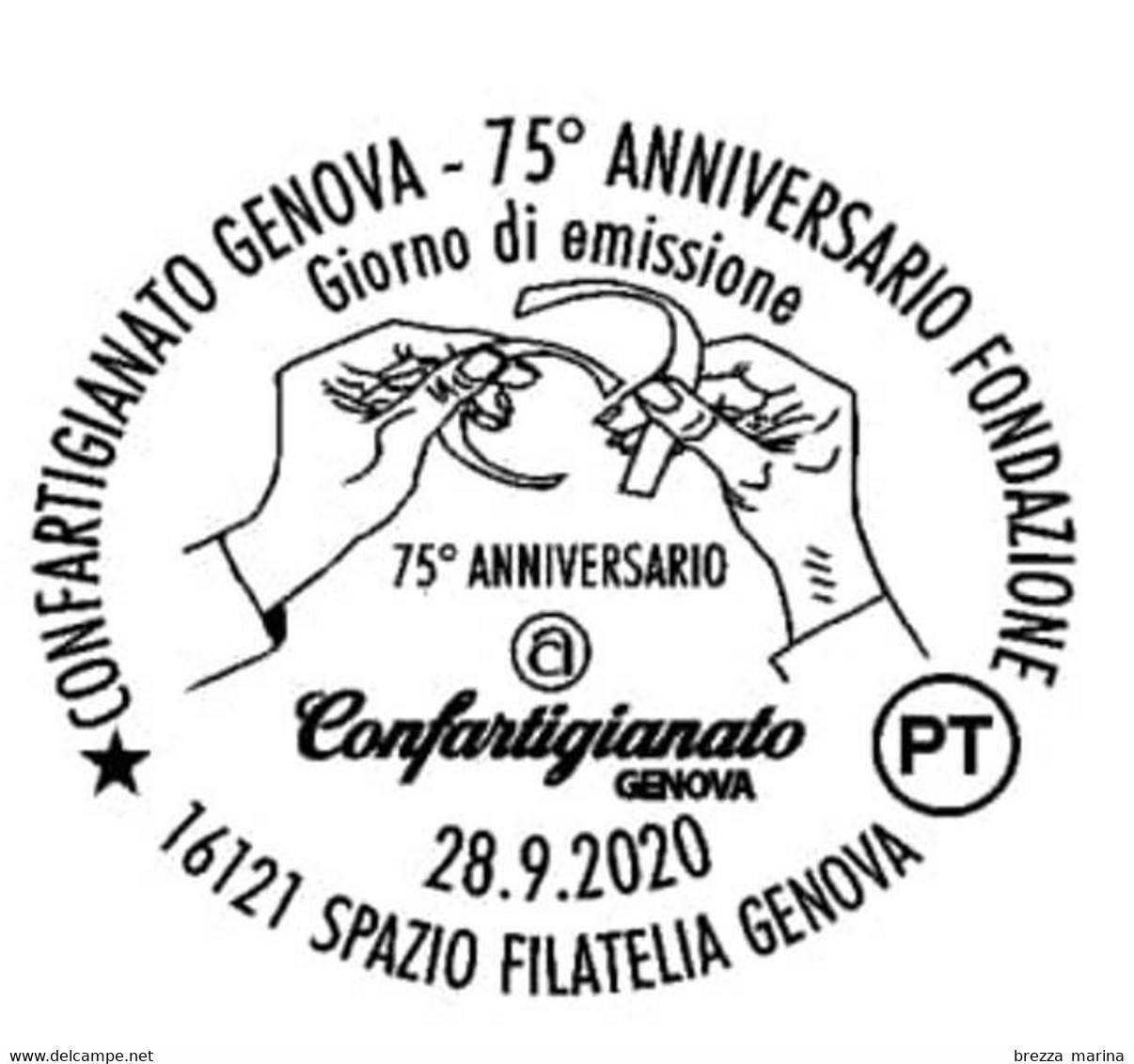 ITALIA - Usato - 2020 - 75 Anni Della Confartigianato Di Genova – Mani – Logo - B - 2011-20: Oblitérés