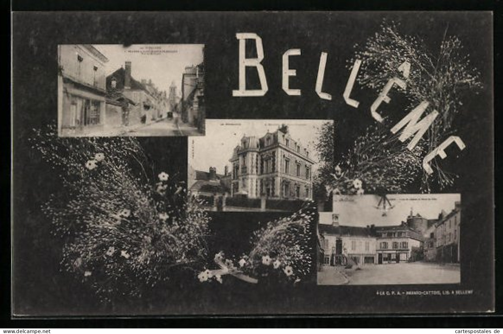 CPA Bellême, Rue De Mortagne, Place De L`Eglise Et Hotel De Ville  - Other & Unclassified